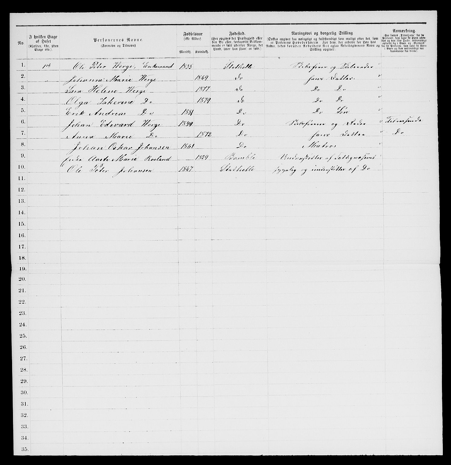 SAKO, 1885 census for 0803 Stathelle, 1885, p. 131