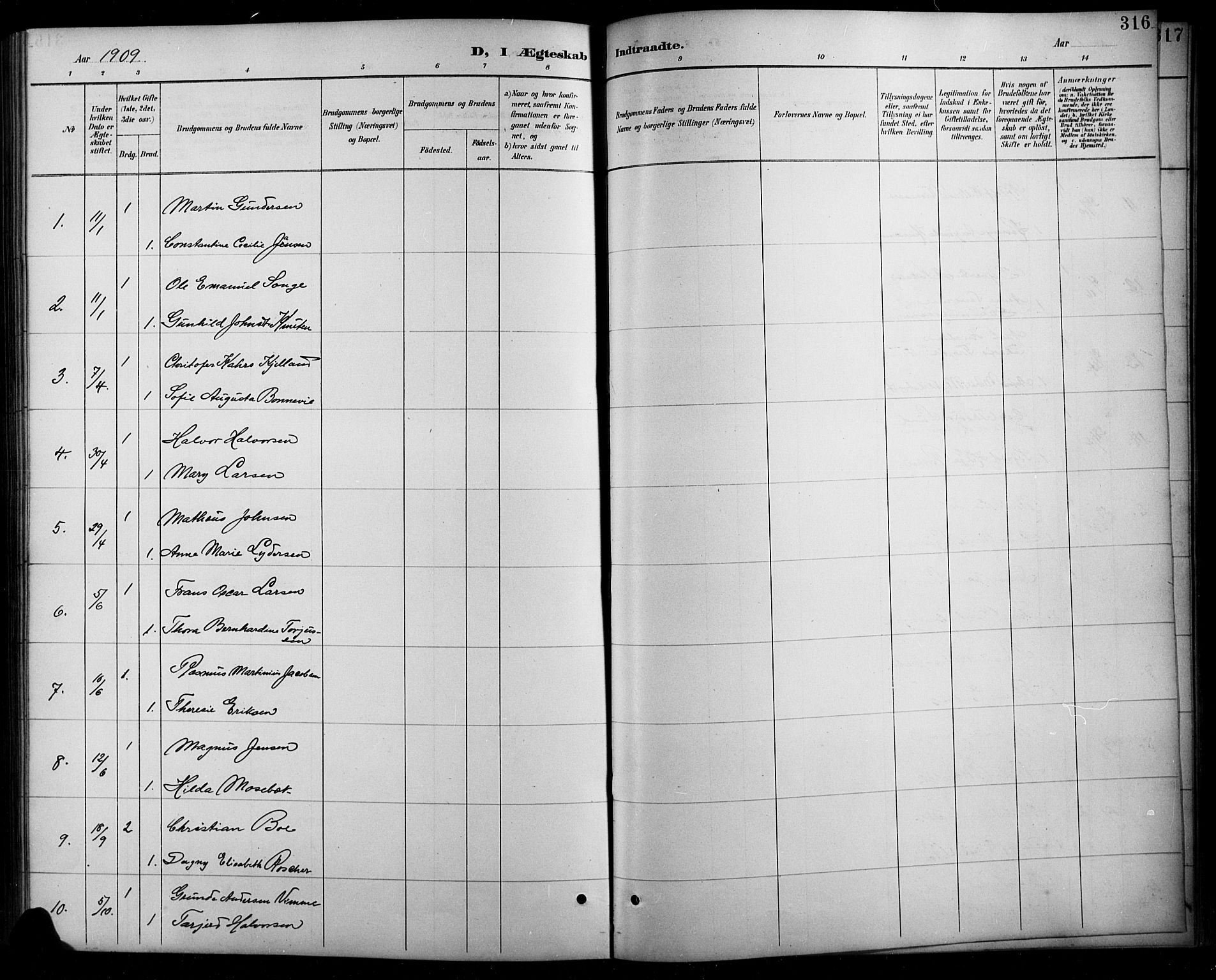 Arendal sokneprestkontor, Trefoldighet, SAK/1111-0040/F/Fb/L0006: Parish register (copy) no. B 6, 1889-1916, p. 316