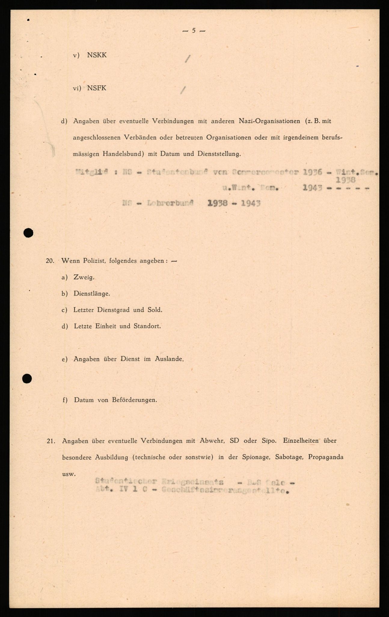 Forsvaret, Forsvarets overkommando II, RA/RAFA-3915/D/Db/L0033: CI Questionaires. Tyske okkupasjonsstyrker i Norge. Tyskere., 1945-1946, p. 492