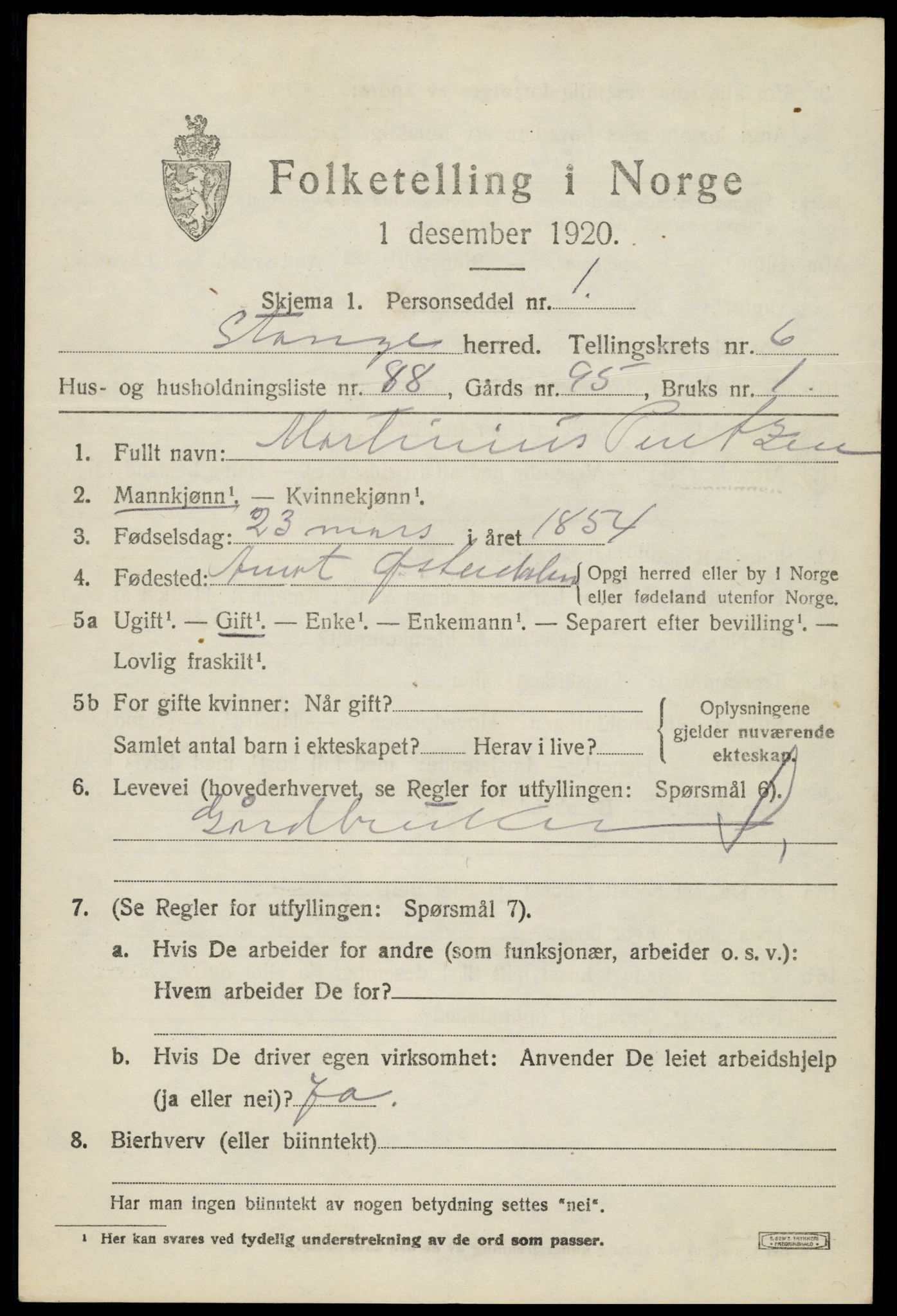 SAH, 1920 census for Stange, 1920, p. 11739