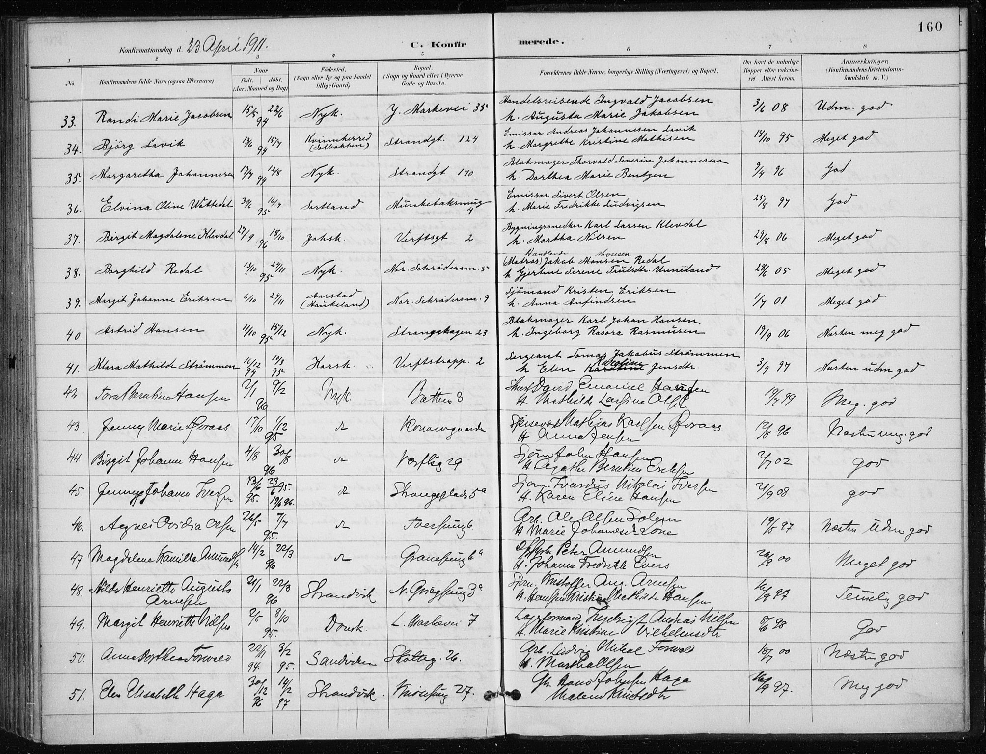 Nykirken Sokneprestembete, SAB/A-77101/H/Haa/L0028: Parish register (official) no. C 7, 1887-1913, p. 160