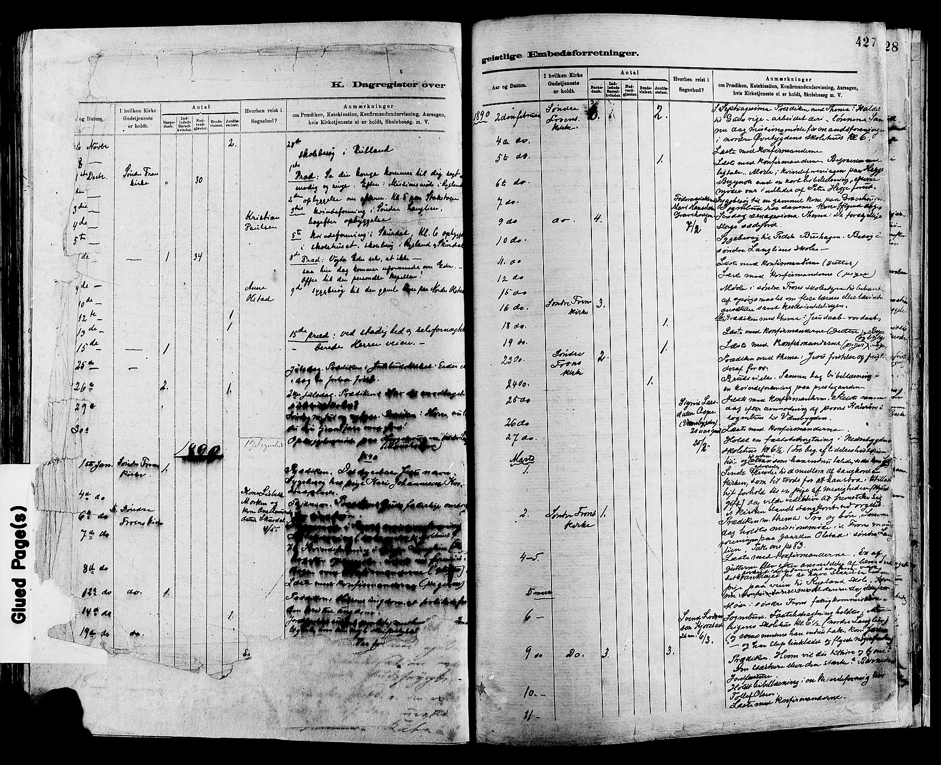 Sør-Fron prestekontor, AV/SAH-PREST-010/H/Ha/Haa/L0003: Parish register (official) no. 3, 1881-1897, p. 427