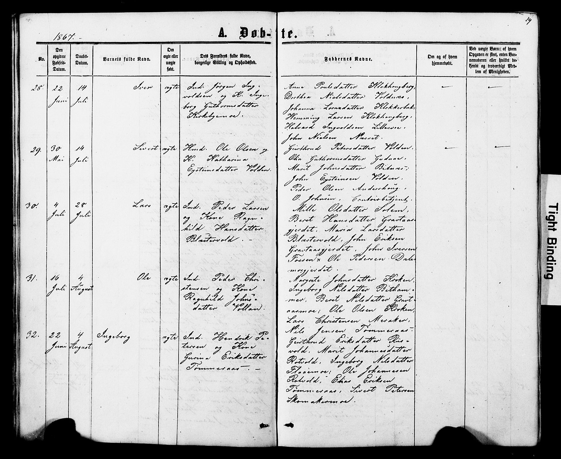 Ministerialprotokoller, klokkerbøker og fødselsregistre - Nord-Trøndelag, SAT/A-1458/706/L0049: Parish register (copy) no. 706C01, 1864-1895, p. 19