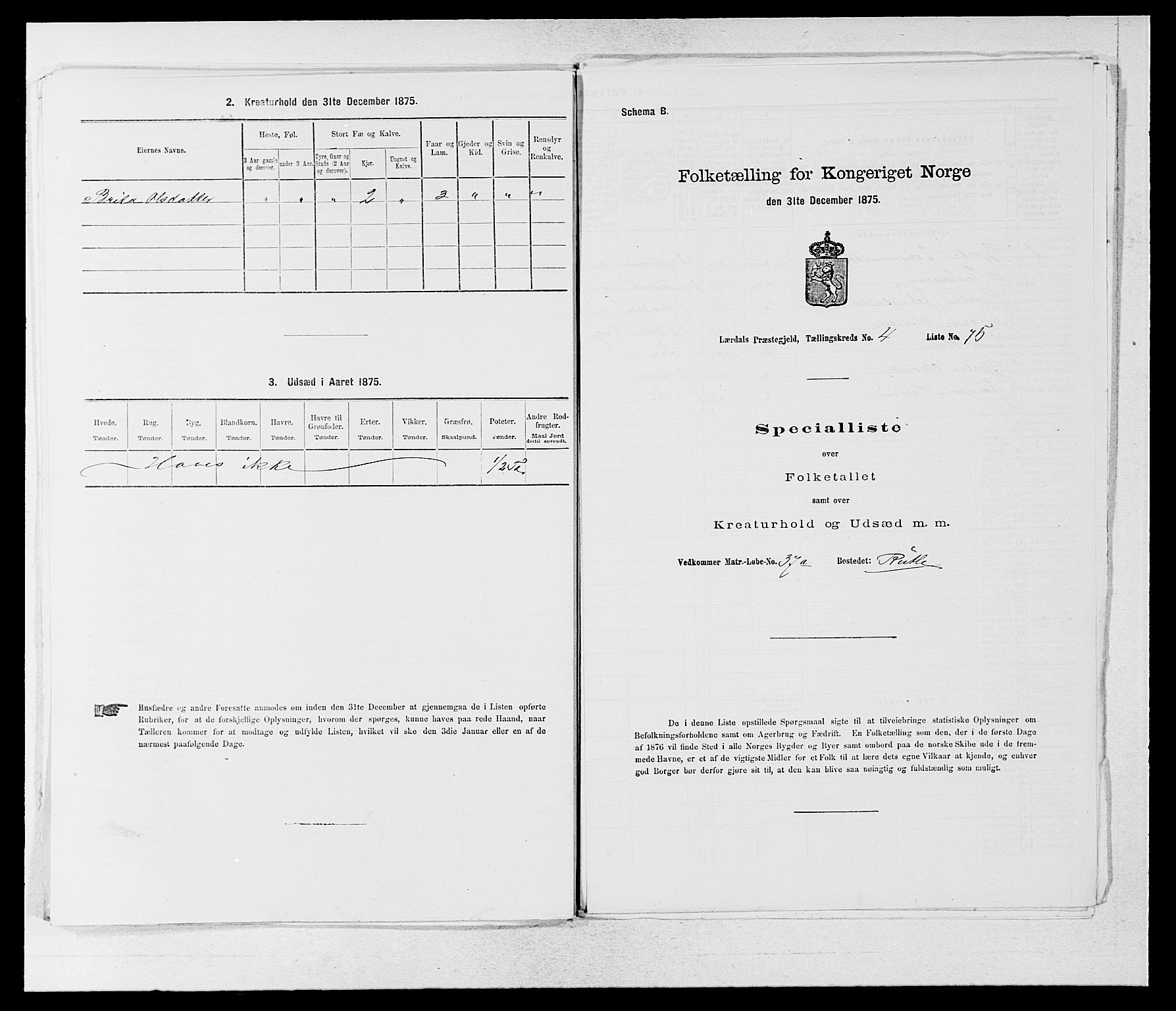 SAB, 1875 census for 1422P Lærdal, 1875, p. 637