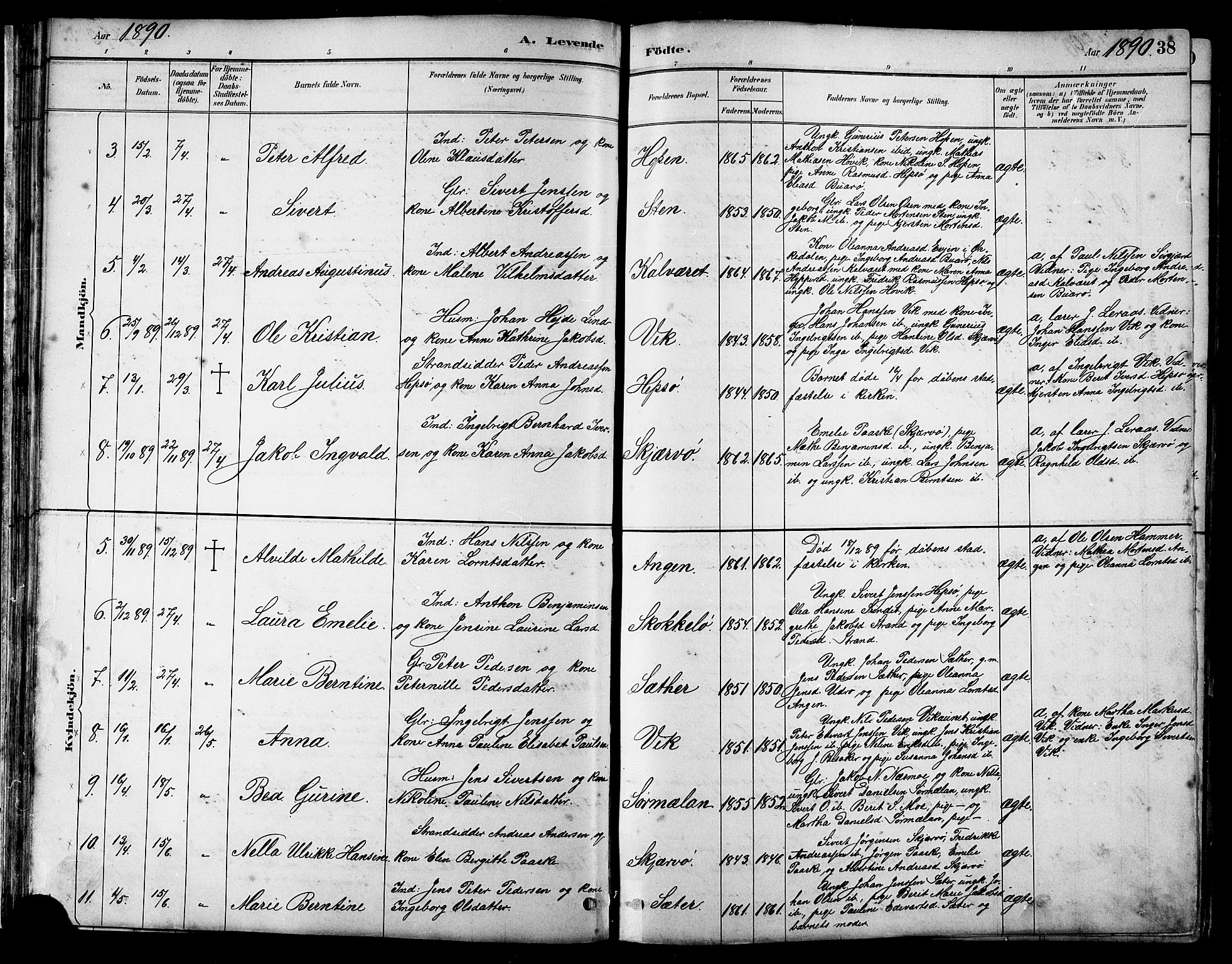 Ministerialprotokoller, klokkerbøker og fødselsregistre - Sør-Trøndelag, SAT/A-1456/658/L0726: Parish register (copy) no. 658C02, 1883-1908, p. 38