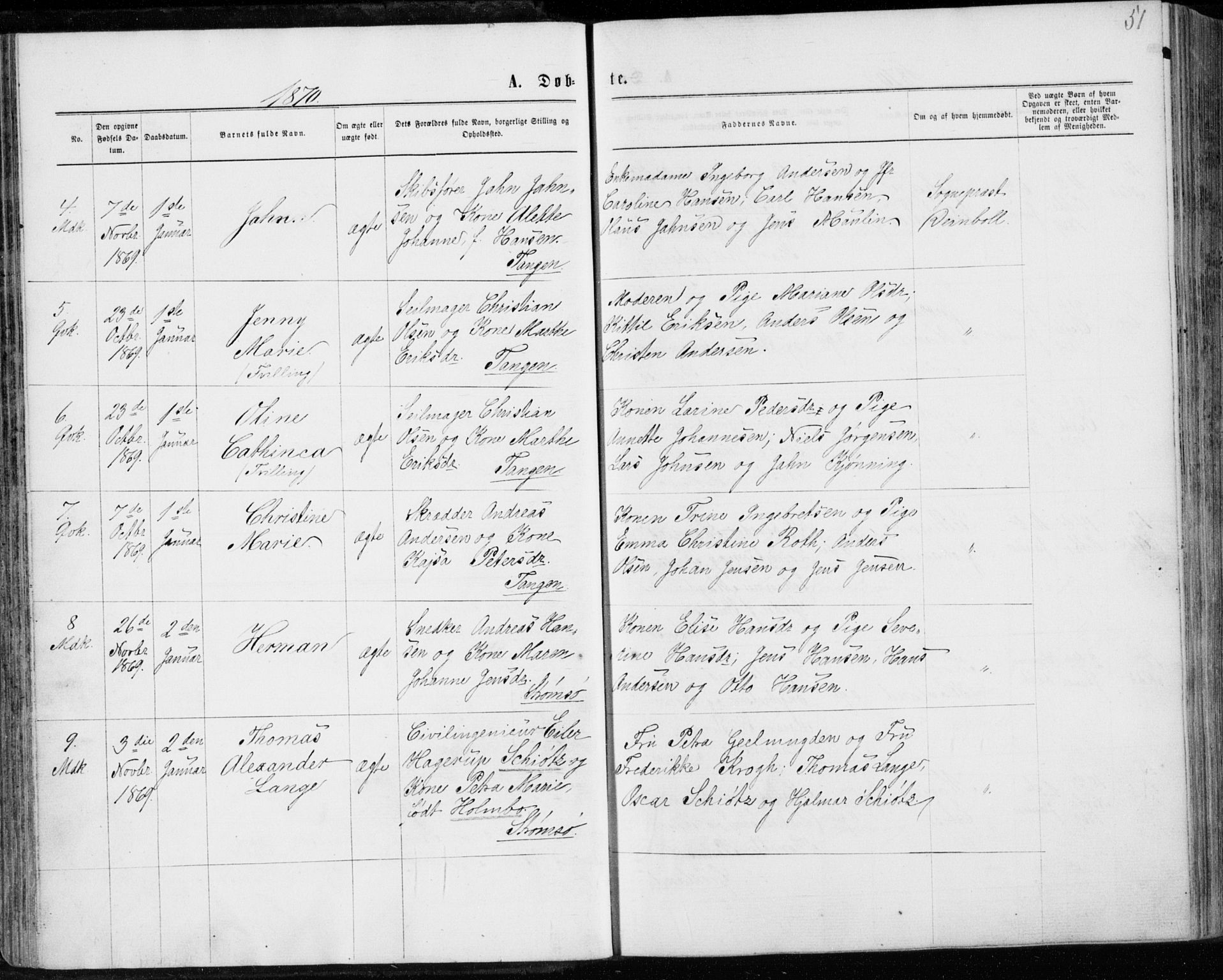 Strømsø kirkebøker, AV/SAKO-A-246/F/Fa/L0016: Parish register (official) no. I 16, 1868-1873, p. 51