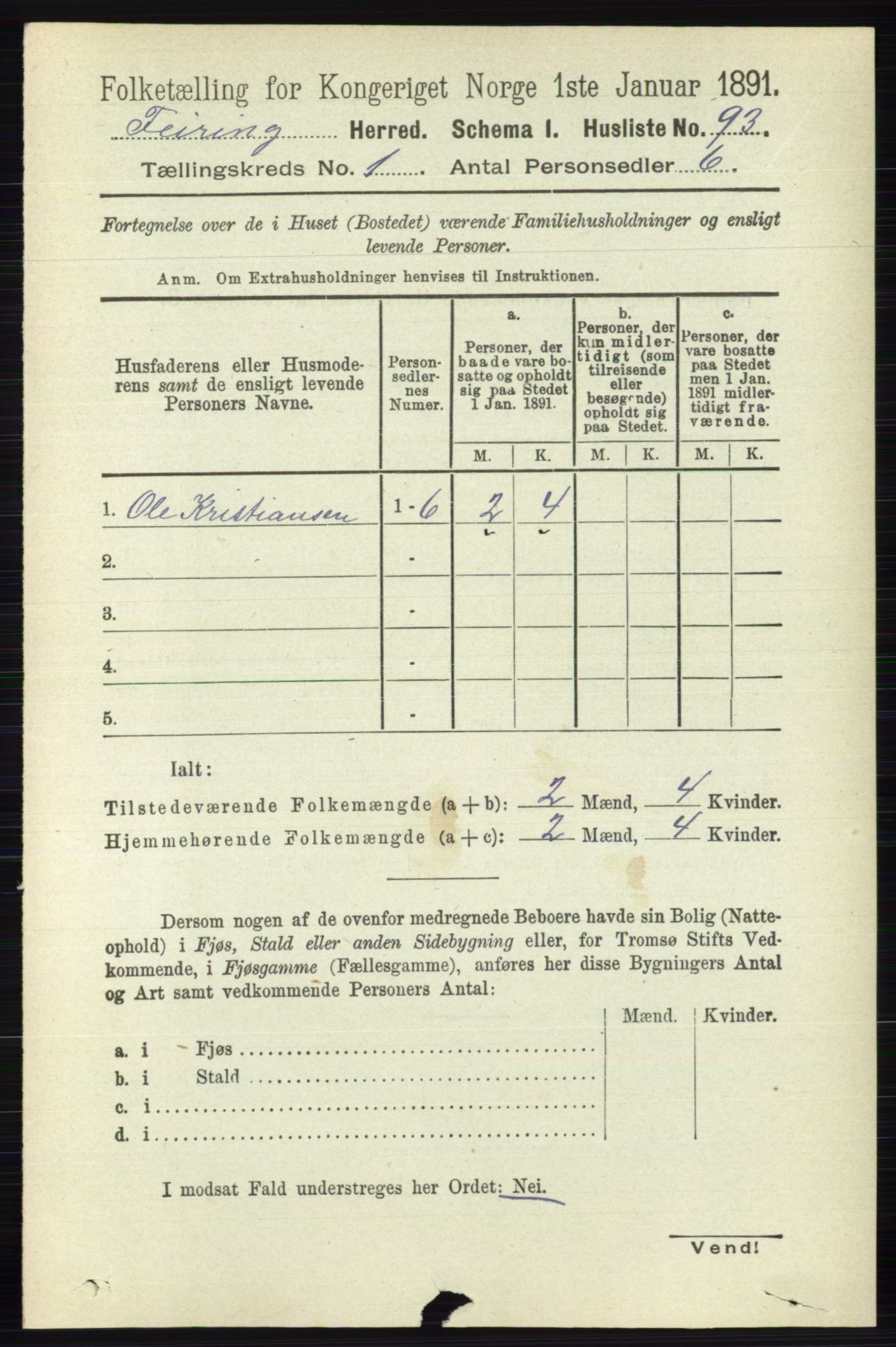 RA, 1891 census for 0240 Feiring, 1891, p. 104