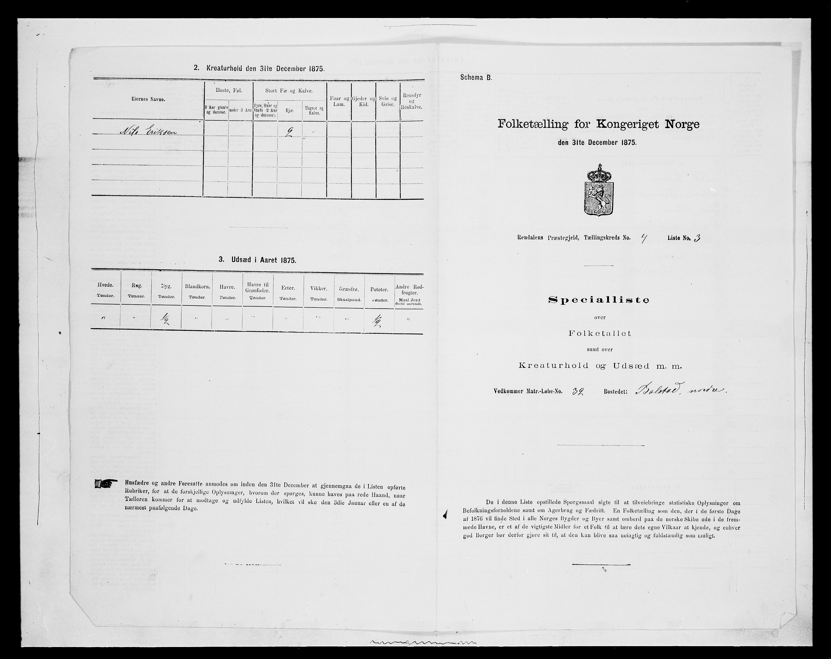 SAH, 1875 census for 0432P Rendalen, 1875, p. 401