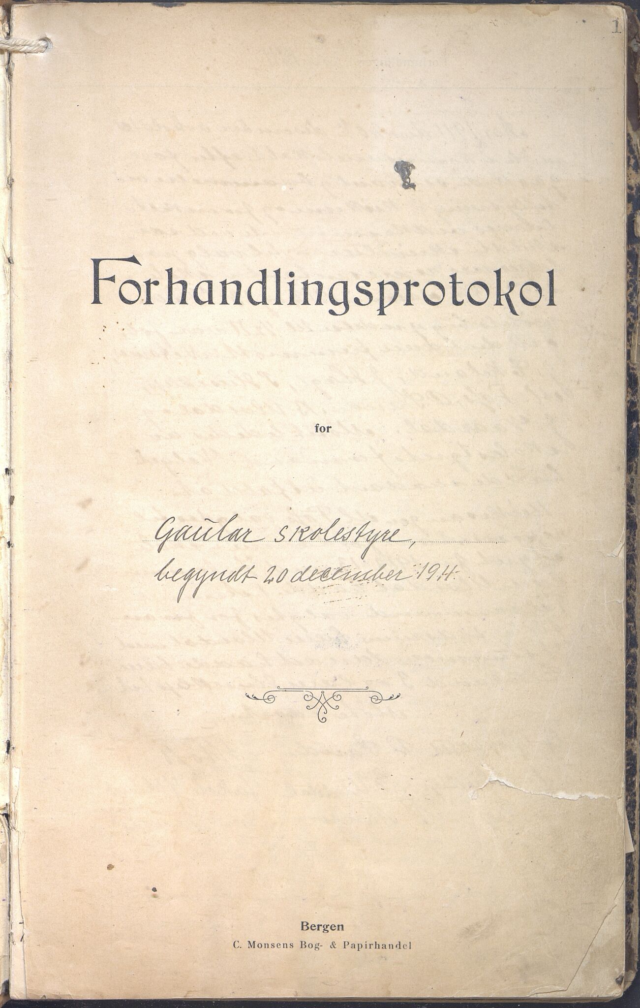 Gaular kommune. Skulestyret, VLFK/K-14300.510/100/L0004: møtebok for Gaular skulestyre, 1911-1920