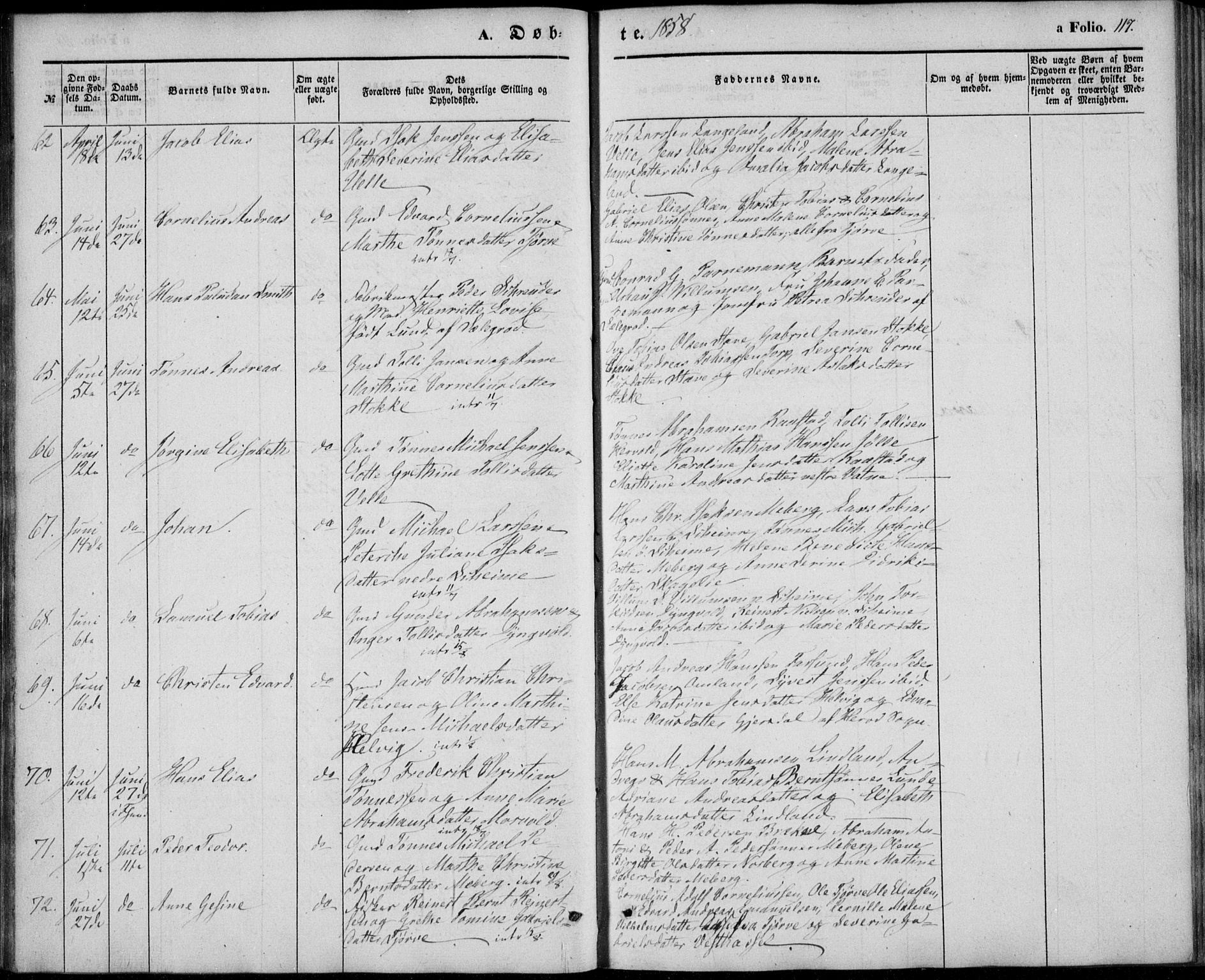 Lista sokneprestkontor, SAK/1111-0027/F/Fb/L0002: Parish register (copy) no. B 2, 1847-1862, p. 117