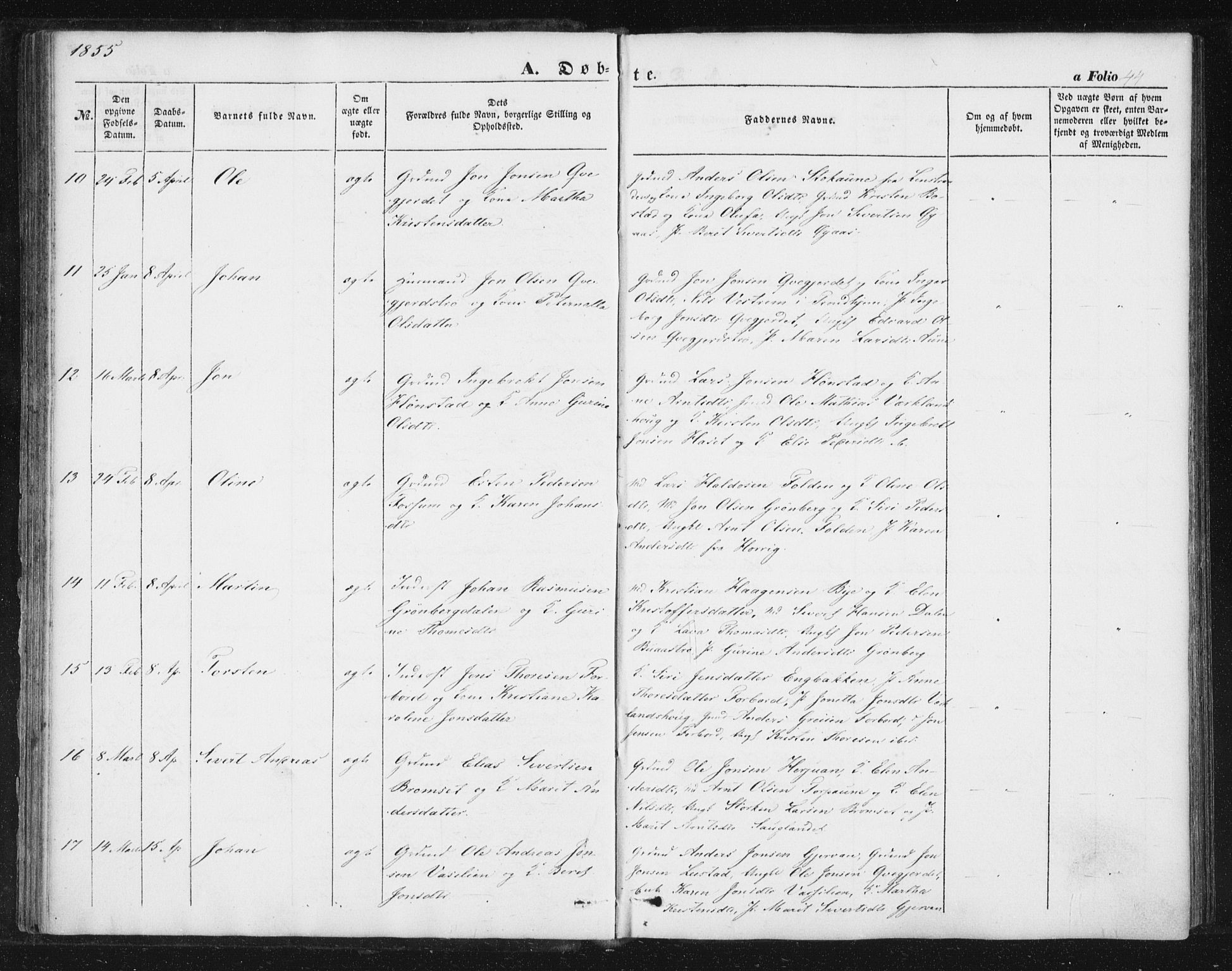 Ministerialprotokoller, klokkerbøker og fødselsregistre - Sør-Trøndelag, AV/SAT-A-1456/616/L0407: Parish register (official) no. 616A04, 1848-1856, p. 44