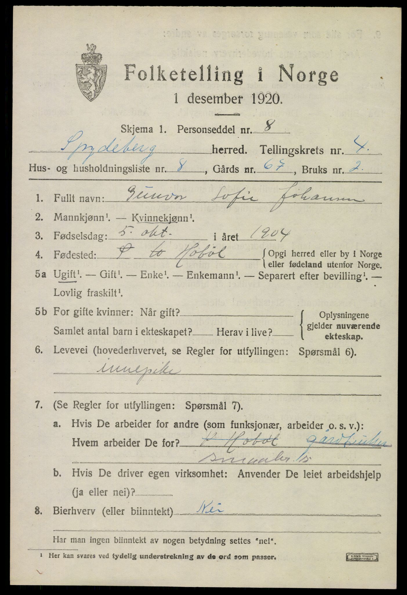 SAO, 1920 census for Spydeberg, 1920, p. 5641