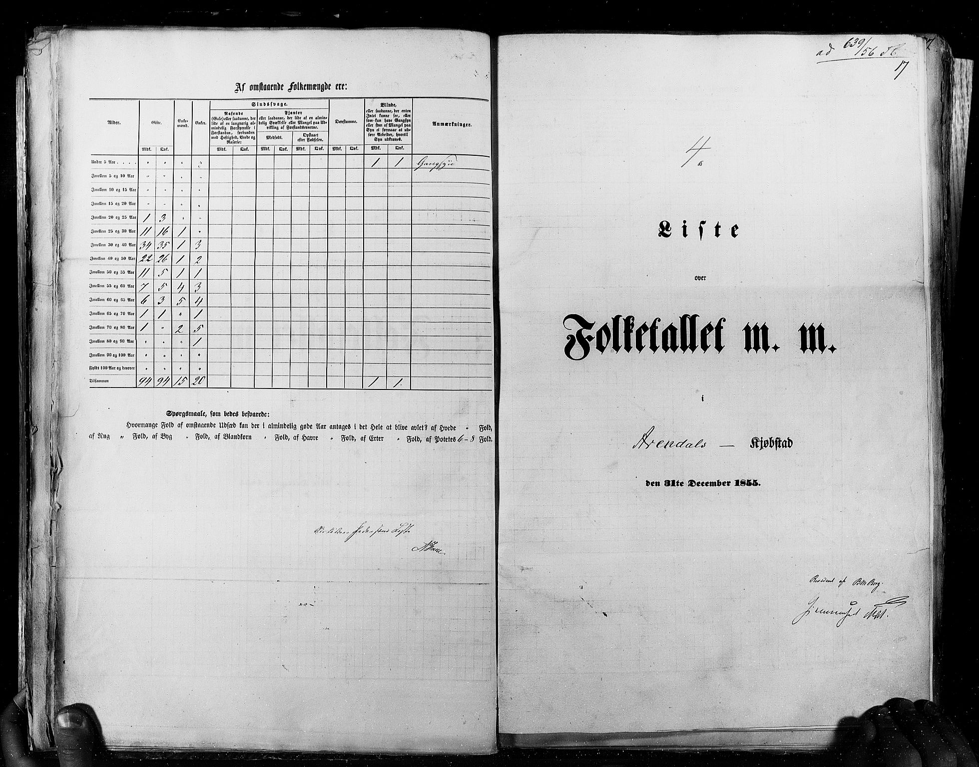 RA, Census 1855, vol. 8: Risør-Vadsø, 1855, p. 17