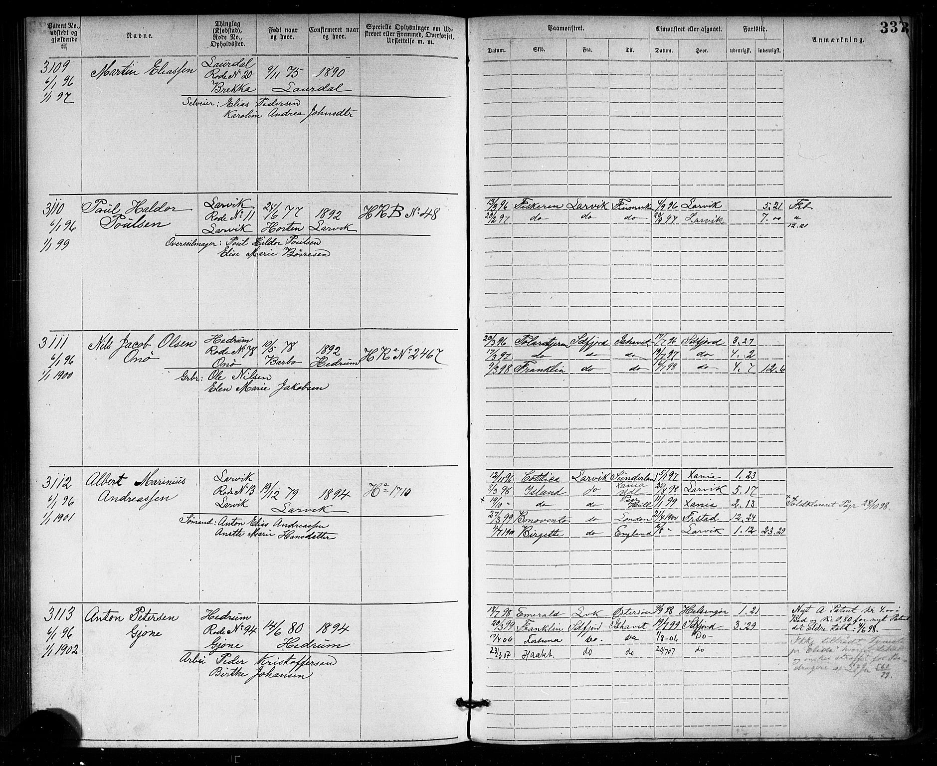 Larvik innrulleringskontor, AV/SAKO-A-787/F/Fb/L0001: Annotasjonsrulle, 1876-1904, p. 337