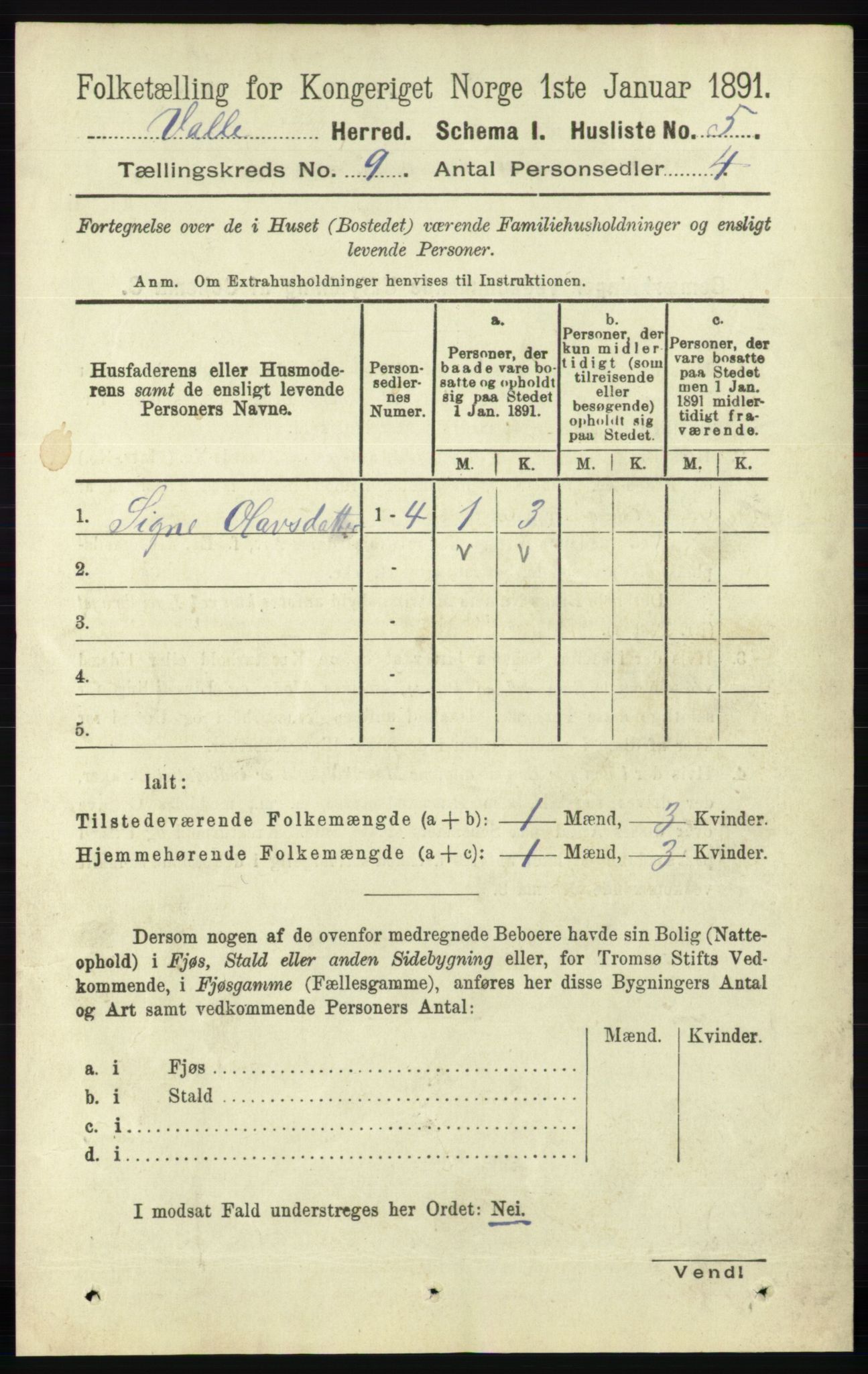 RA, 1891 census for 0940 Valle, 1891, p. 2390