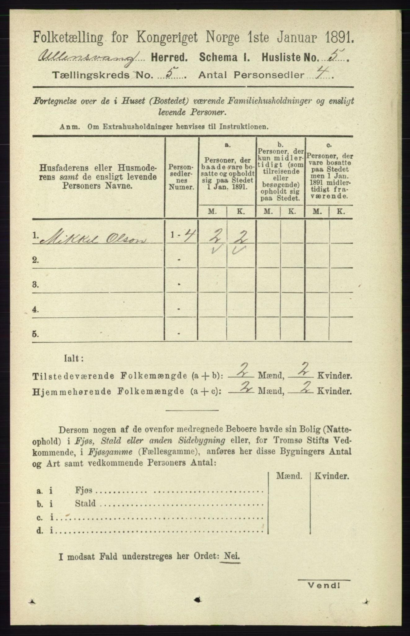 RA, 1891 census for 1230 Ullensvang, 1891, p. 1583