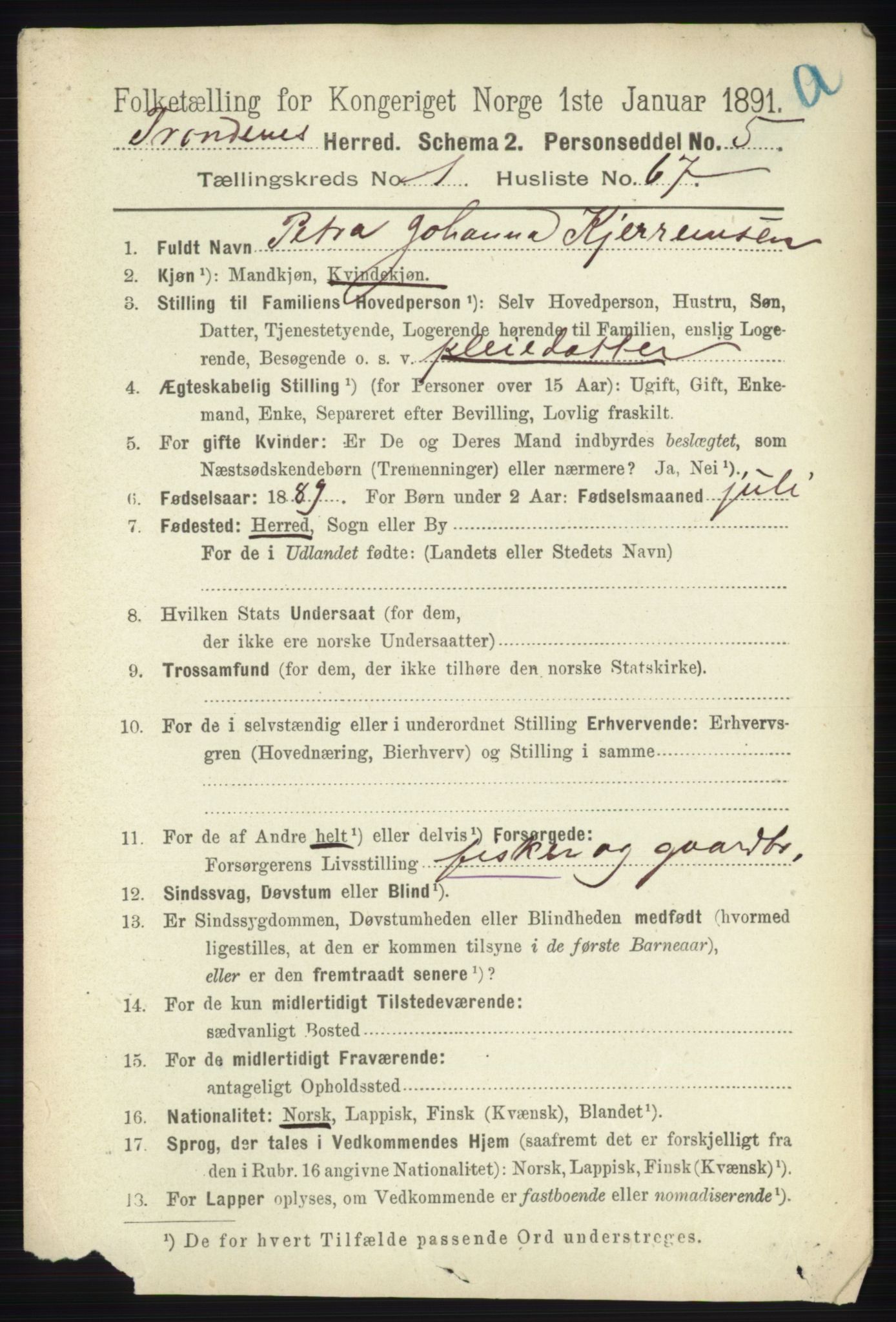 RA, 1891 census for 1914 Trondenes, 1891, p. 573