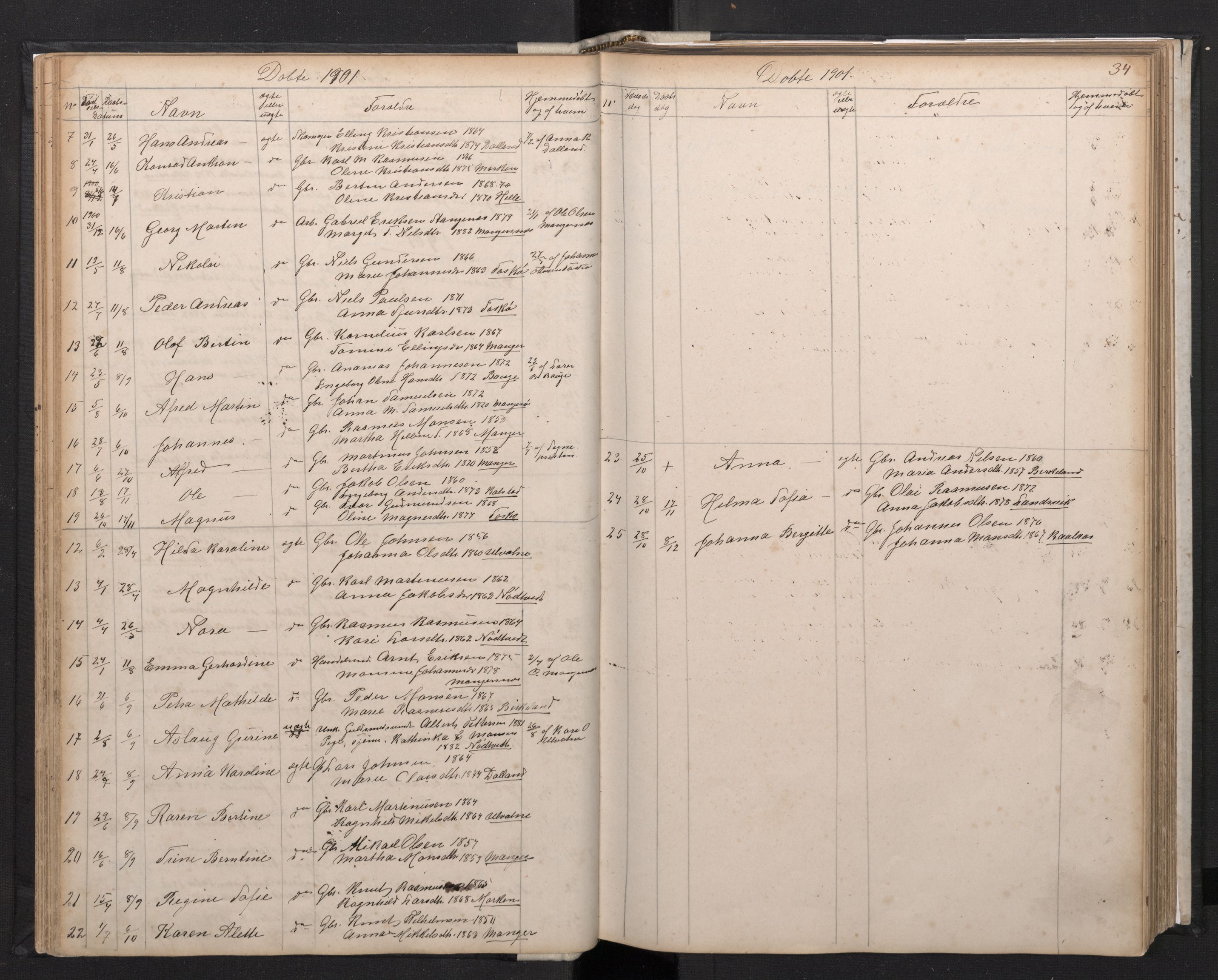 Manger sokneprestembete, AV/SAB-A-76801/H/Hab: Parish register (copy) no. A 1, 1874-1901, p. 33b-34a
