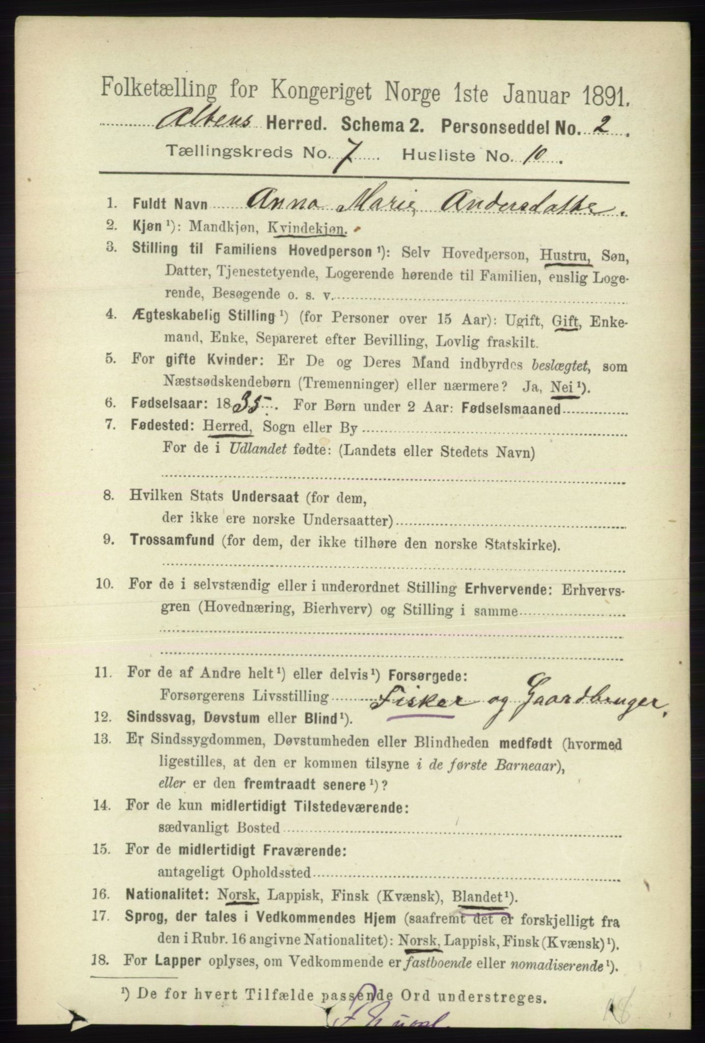 RA, 1891 census for 2012 Alta, 1891, p. 2153