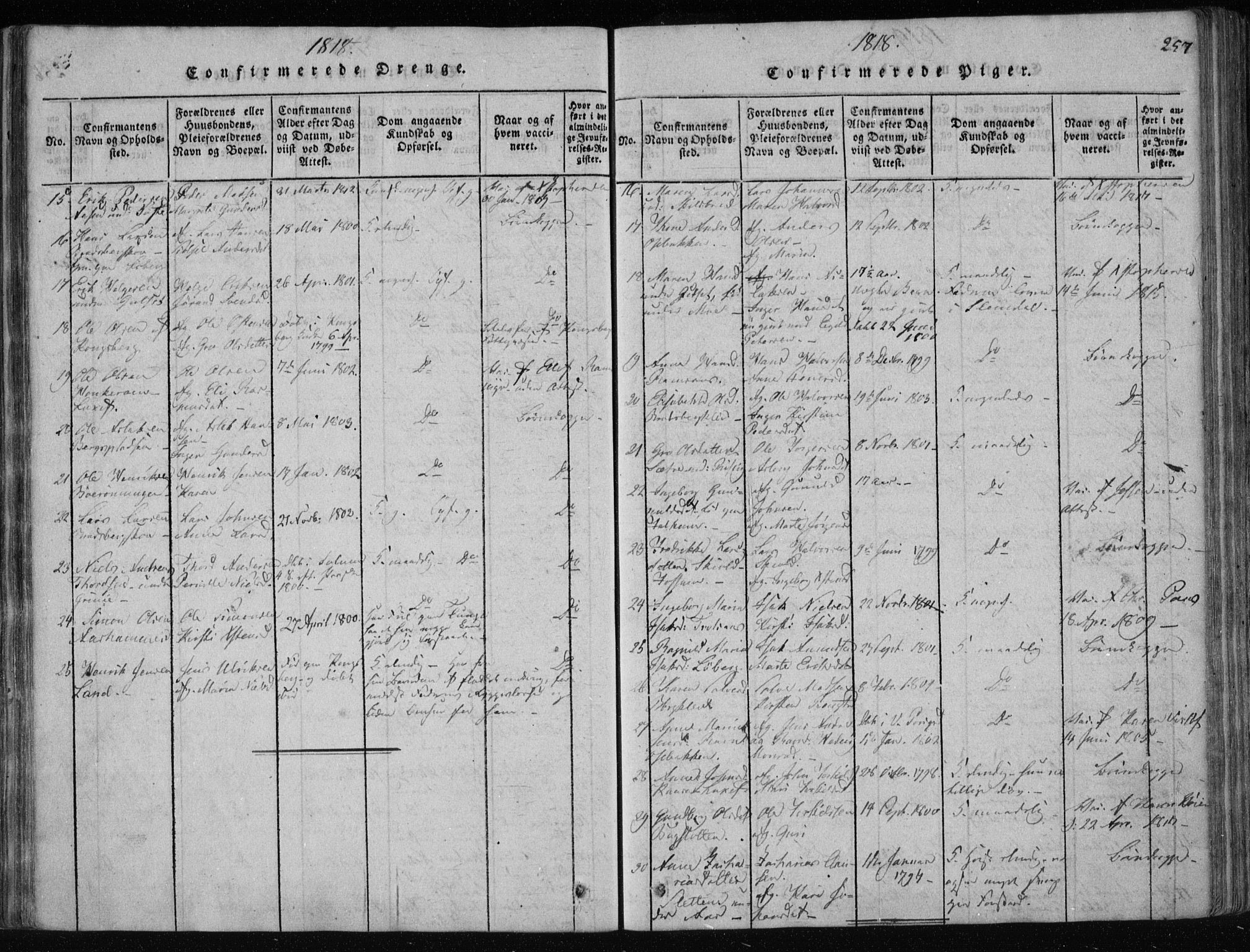 Gjerpen kirkebøker, SAKO/A-265/F/Fa/L0004: Parish register (official) no. I 4, 1814-1823, p. 257