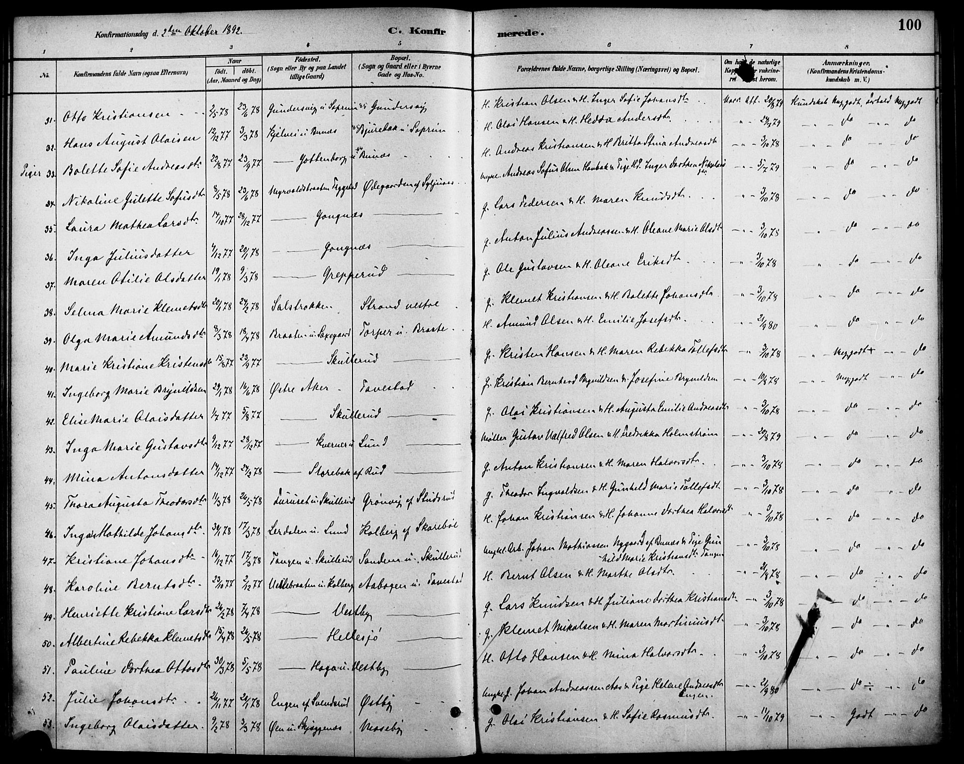 Høland prestekontor Kirkebøker, SAO/A-10346a/F/Fb/L0001: Parish register (official) no. II 1, 1880-1897, p. 100
