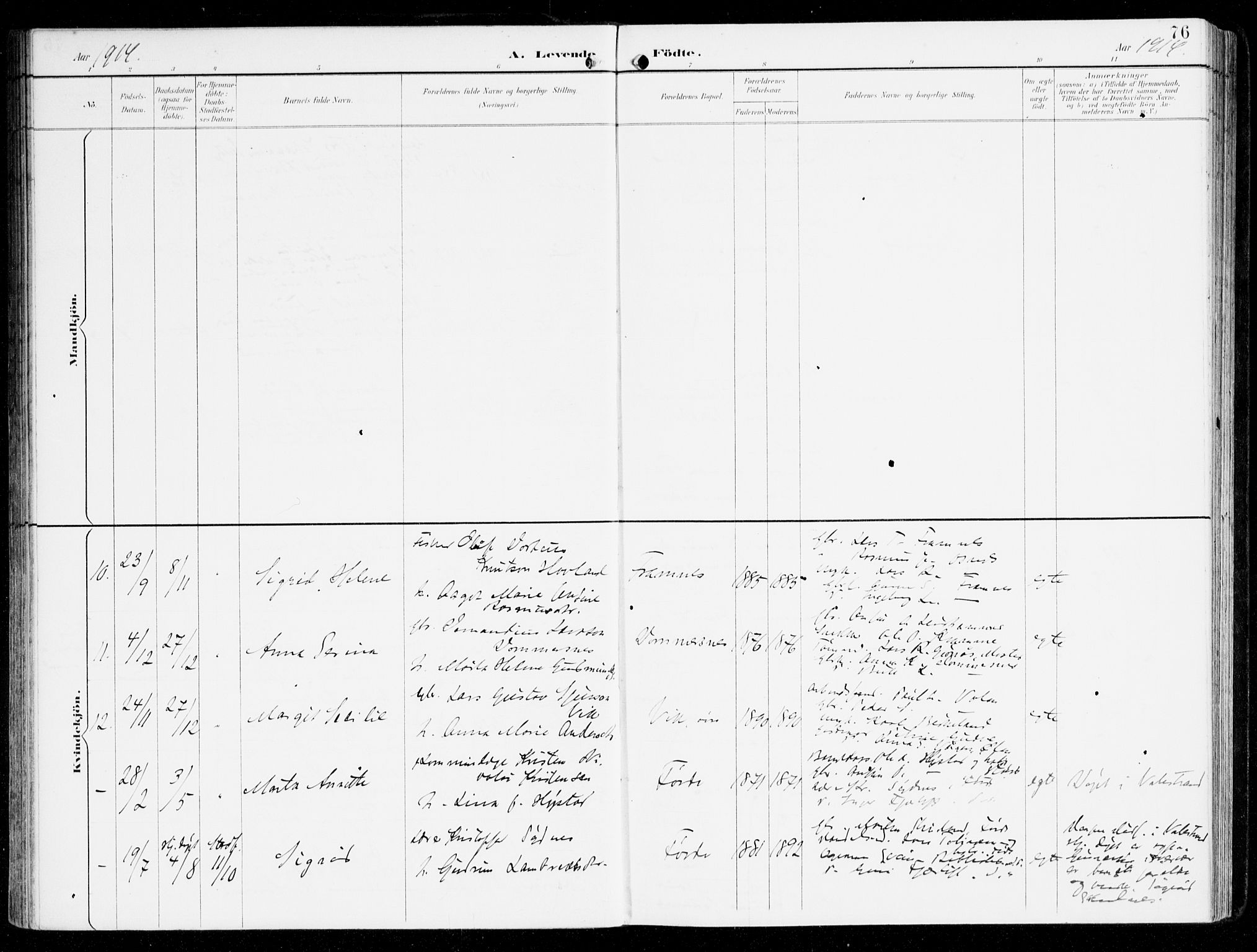 Sveio Sokneprestembete, AV/SAB-A-78501/H/Haa: Parish register (official) no. D 2, 1894-1916, p. 76