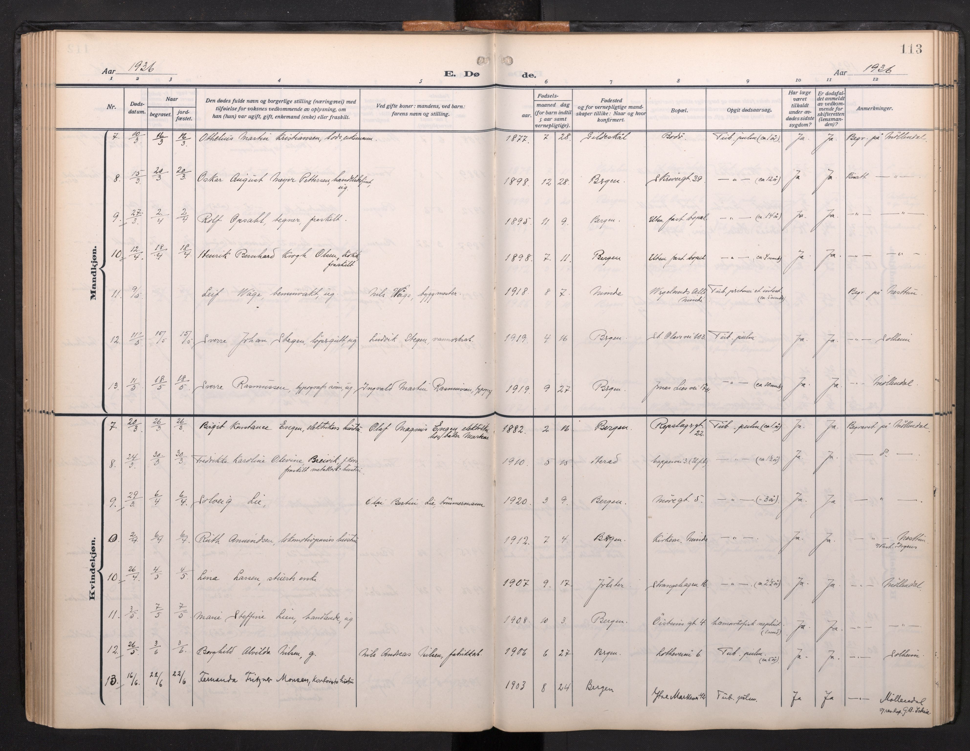 Arkivreferanse mangler*, SAB/-: Parish register (official) no. A 1, 1912-1957, p. 112b-113a