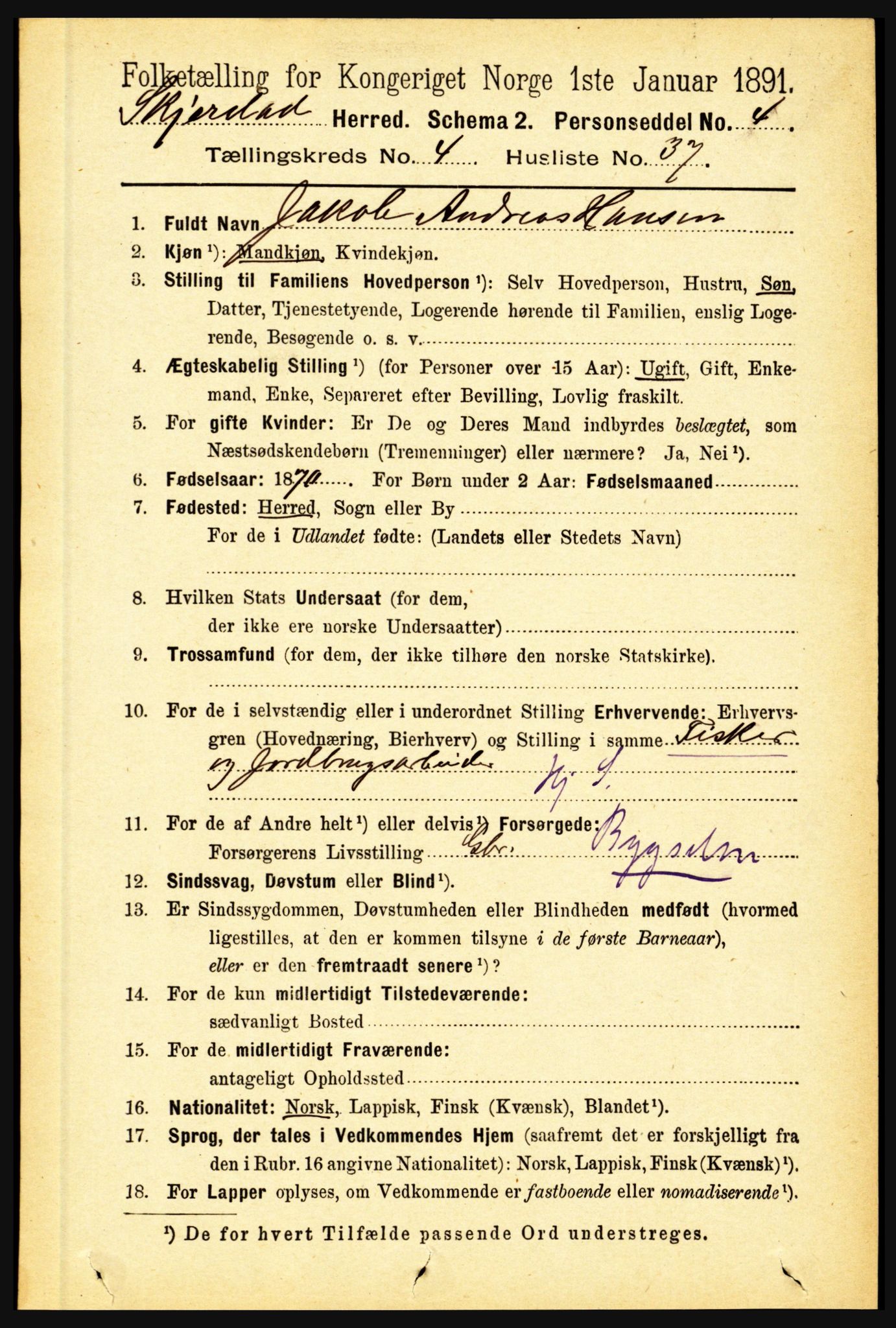 RA, 1891 census for 1842 Skjerstad, 1891, p. 1387