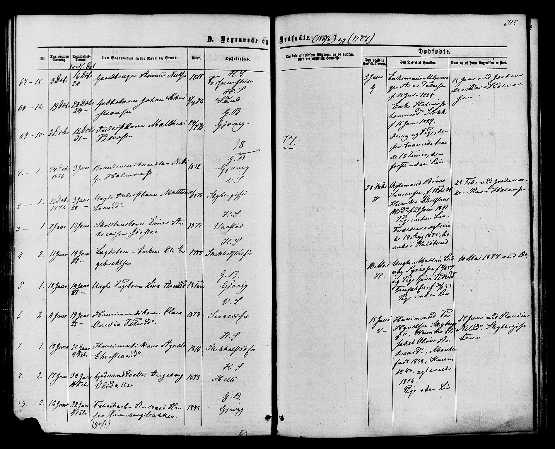 Vardal prestekontor, SAH/PREST-100/H/Ha/Haa/L0007: Parish register (official) no. 7, 1867-1878, p. 315