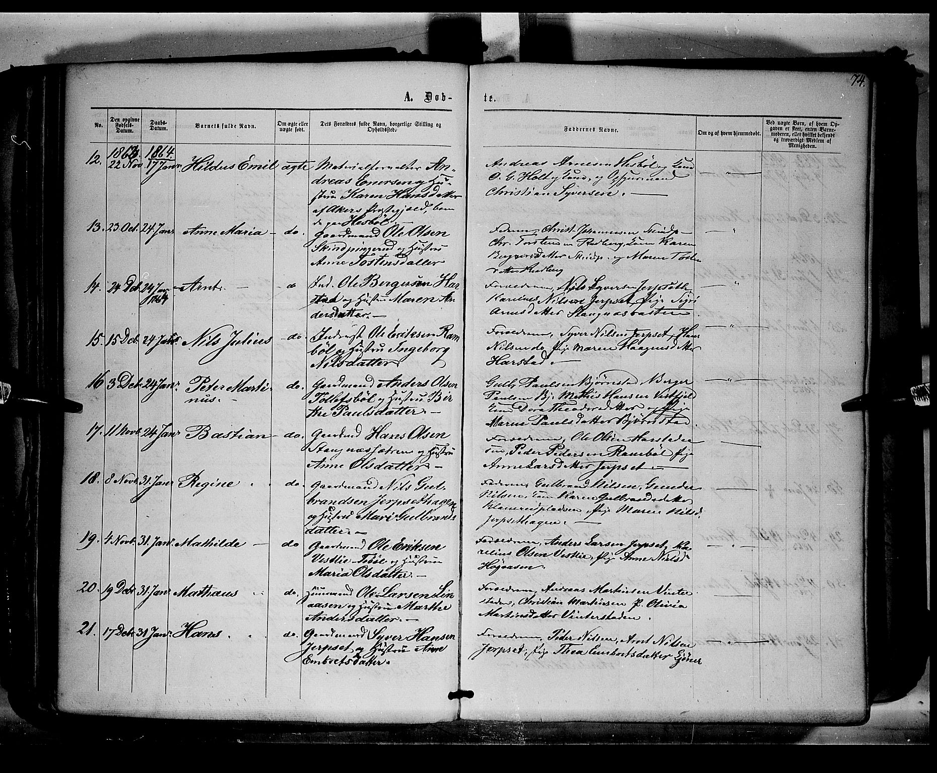 Eidskog prestekontor, AV/SAH-PREST-026/H/Ha/Haa/L0001: Parish register (official) no. 1, 1860-1867, p. 74