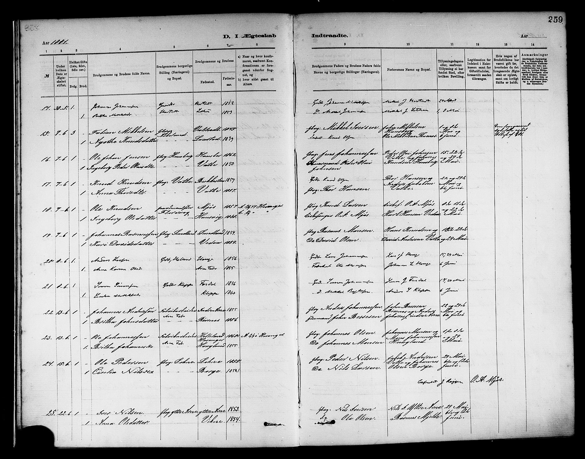 Haus sokneprestembete, SAB/A-75601/H/Haa: Parish register (official) no. A 19II, 1878-1886, p. 259