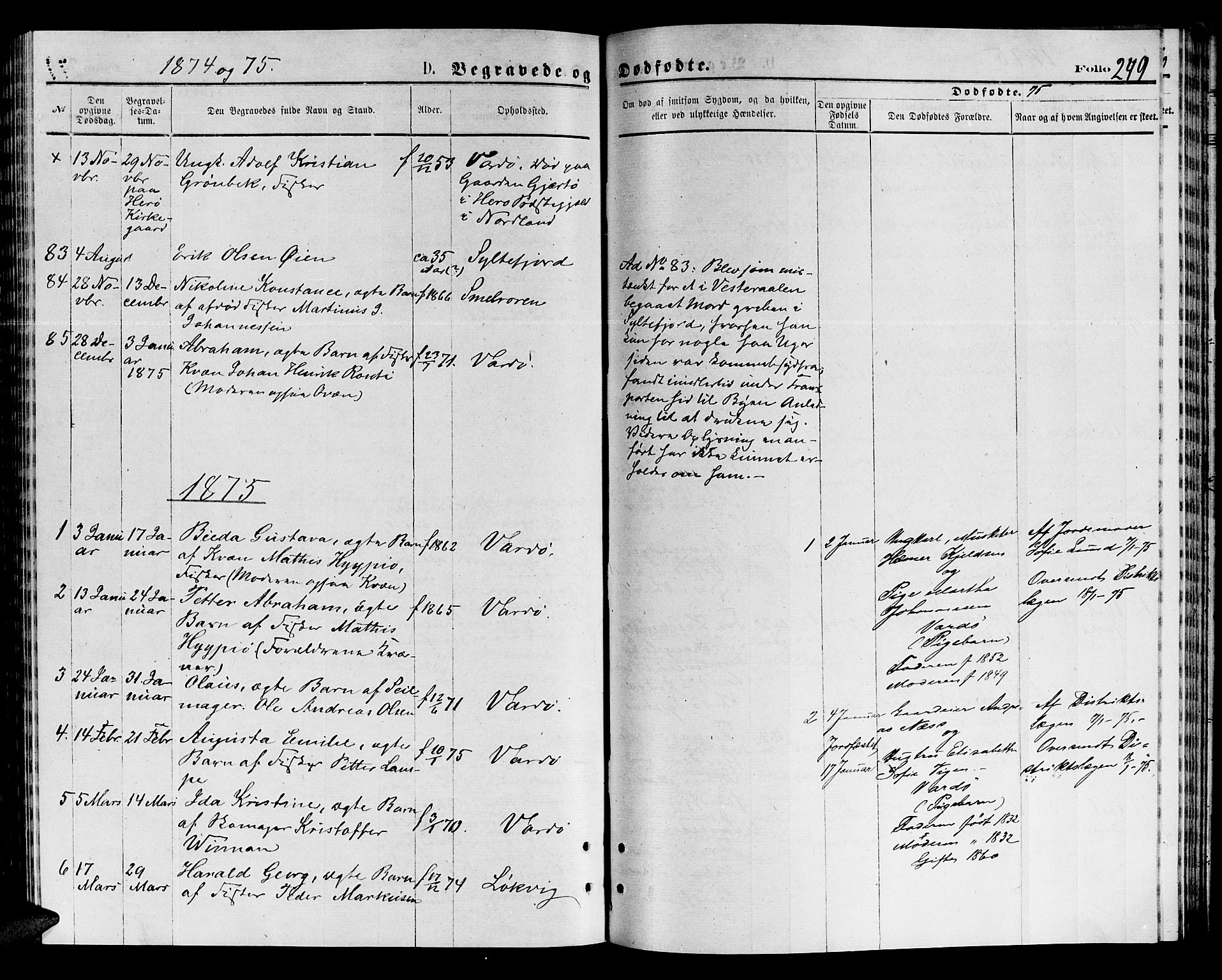 Vardø sokneprestkontor, AV/SATØ-S-1332/H/Hb/L0003klokker: Parish register (copy) no. 3, 1871-1878, p. 249