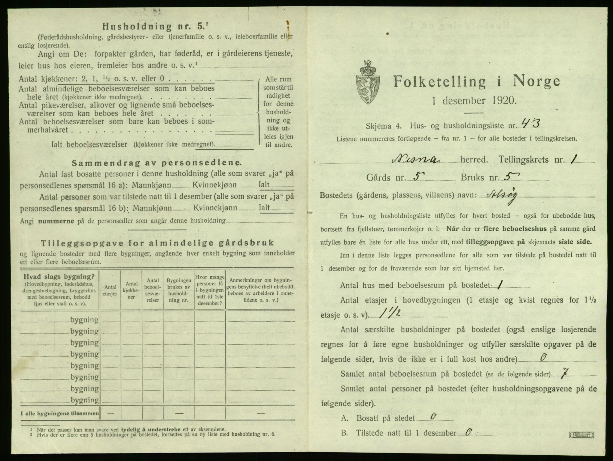 SAT, 1920 census for Nesna, 1920, p. 119