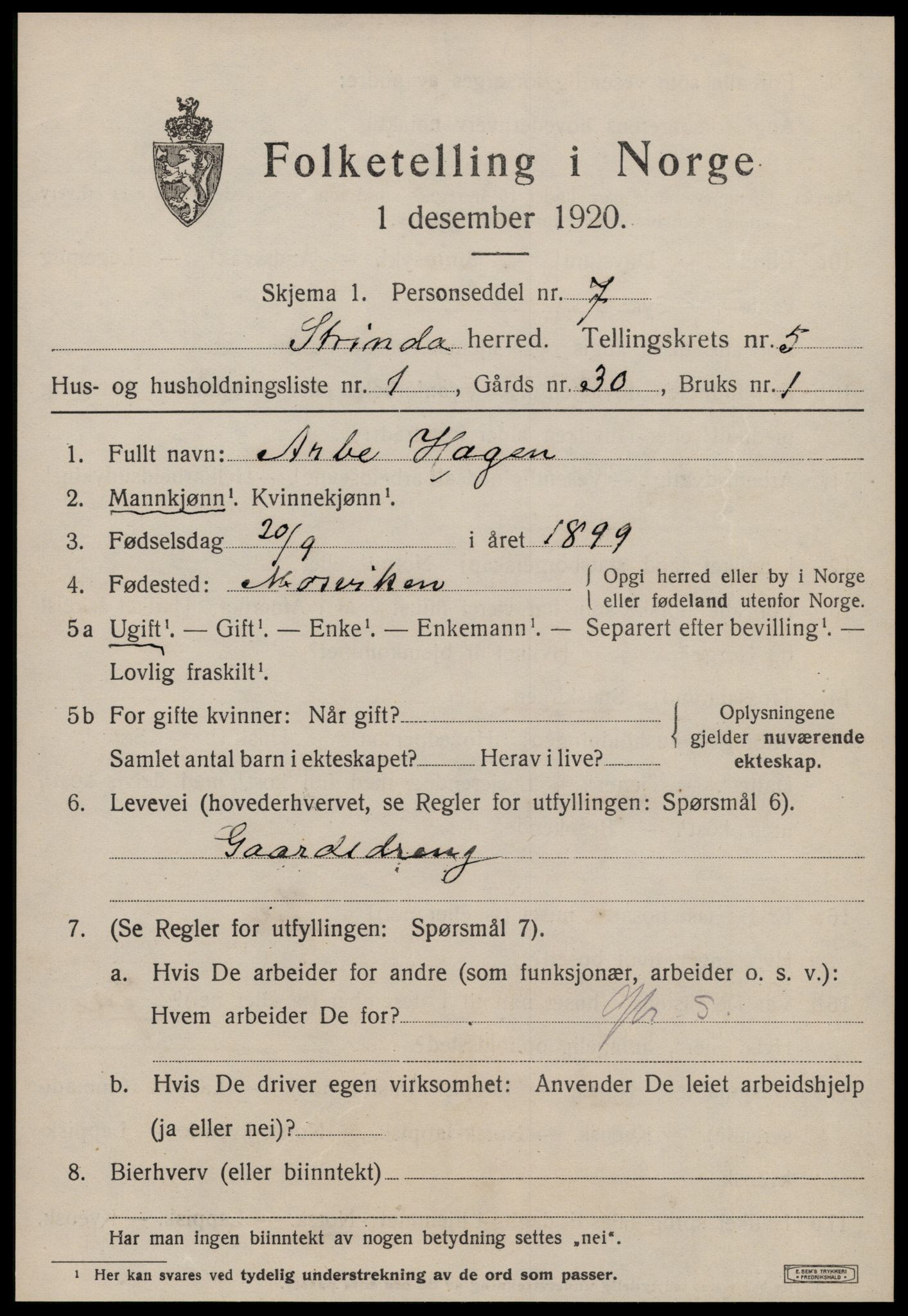 SAT, 1920 census for Strinda, 1920, p. 14156