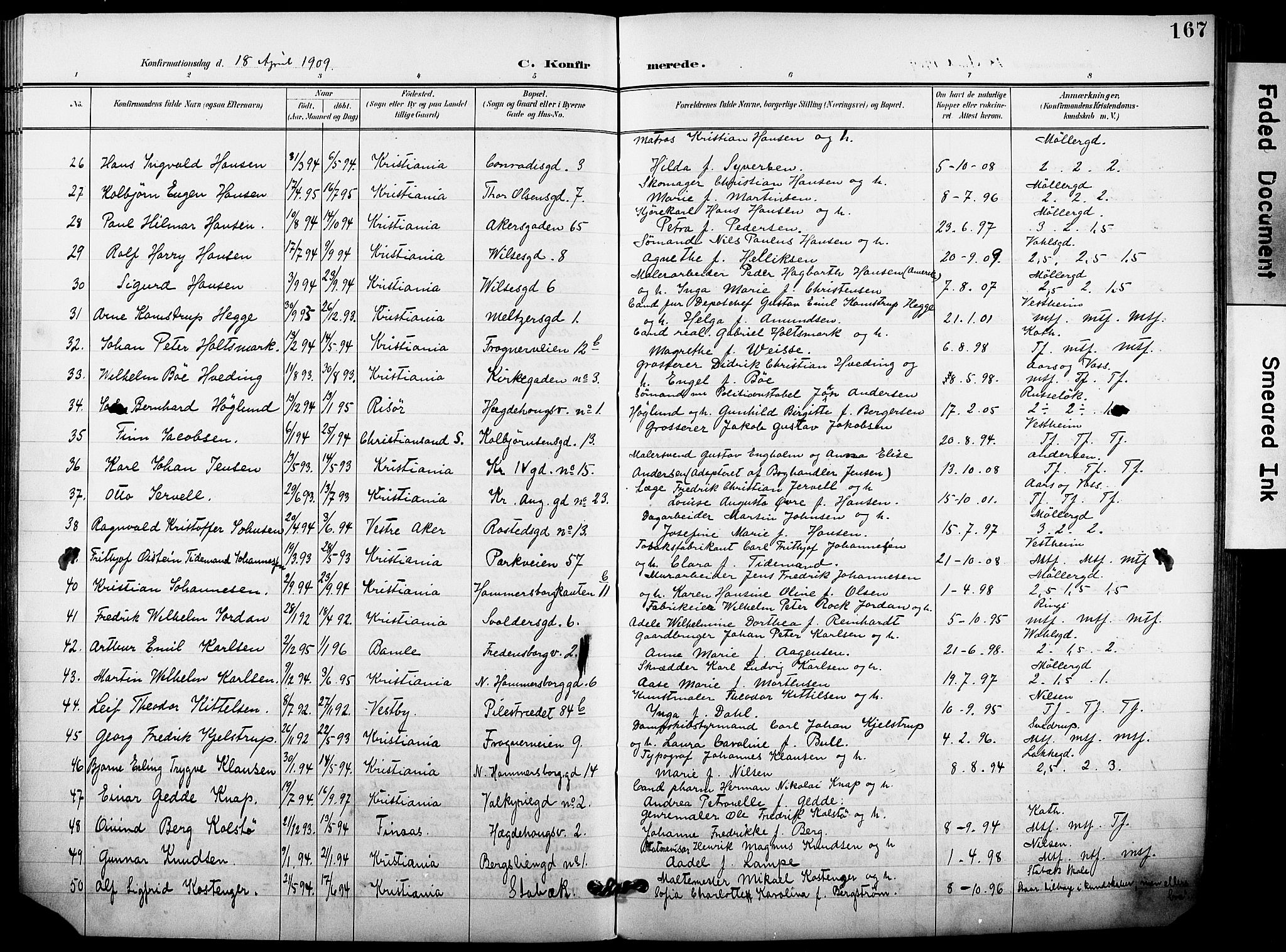 Trefoldighet prestekontor Kirkebøker, SAO/A-10882/F/Fb/L0004: Parish register (official) no. II 4, 1896-1915, p. 167
