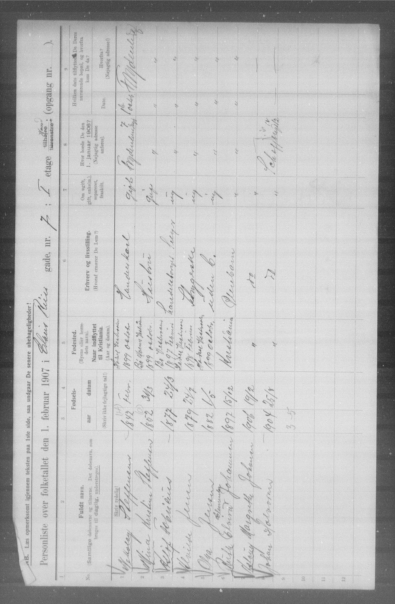 OBA, Municipal Census 1907 for Kristiania, 1907, p. 6622