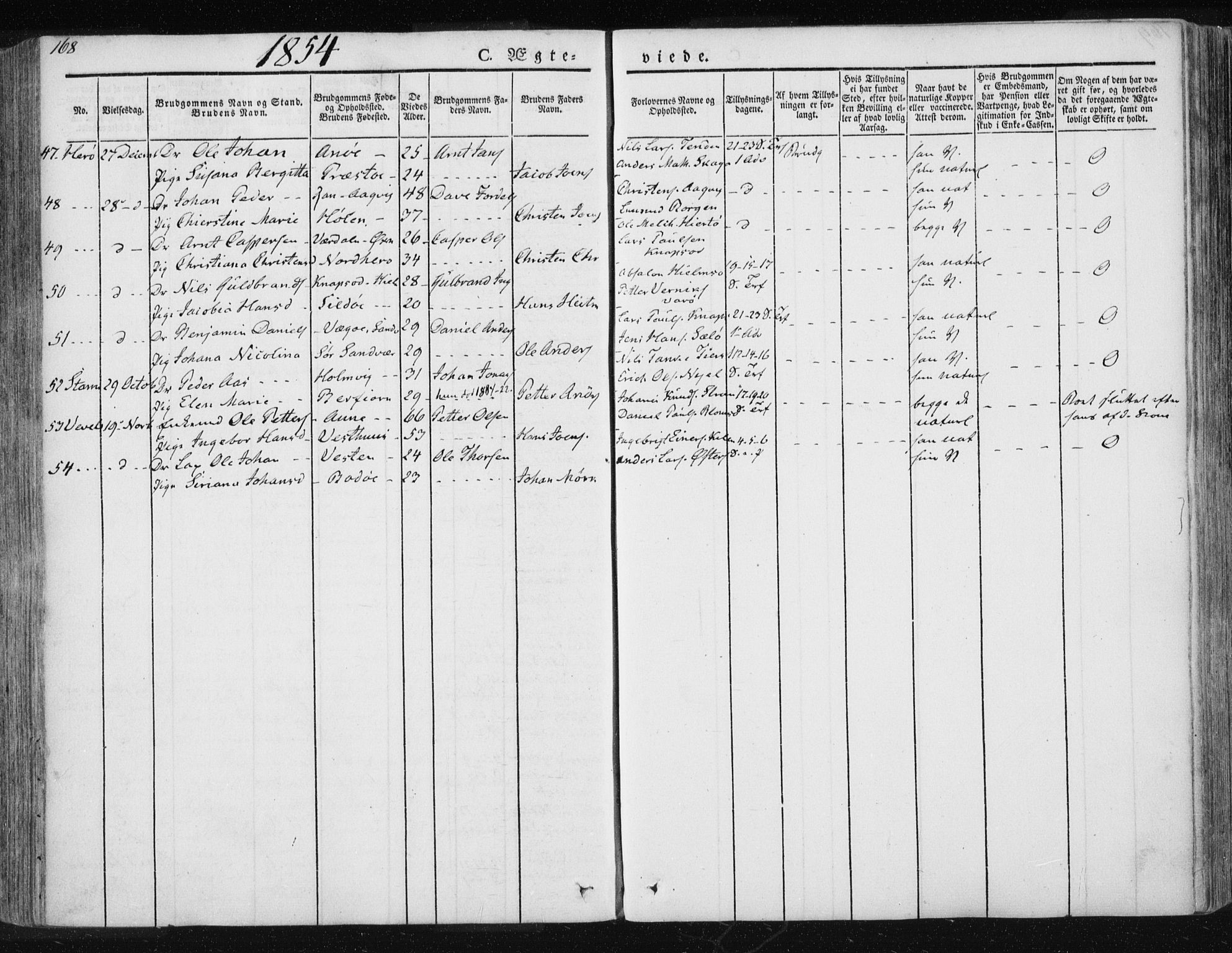 Ministerialprotokoller, klokkerbøker og fødselsregistre - Nordland, AV/SAT-A-1459/830/L0447: Parish register (official) no. 830A11, 1831-1854, p. 168