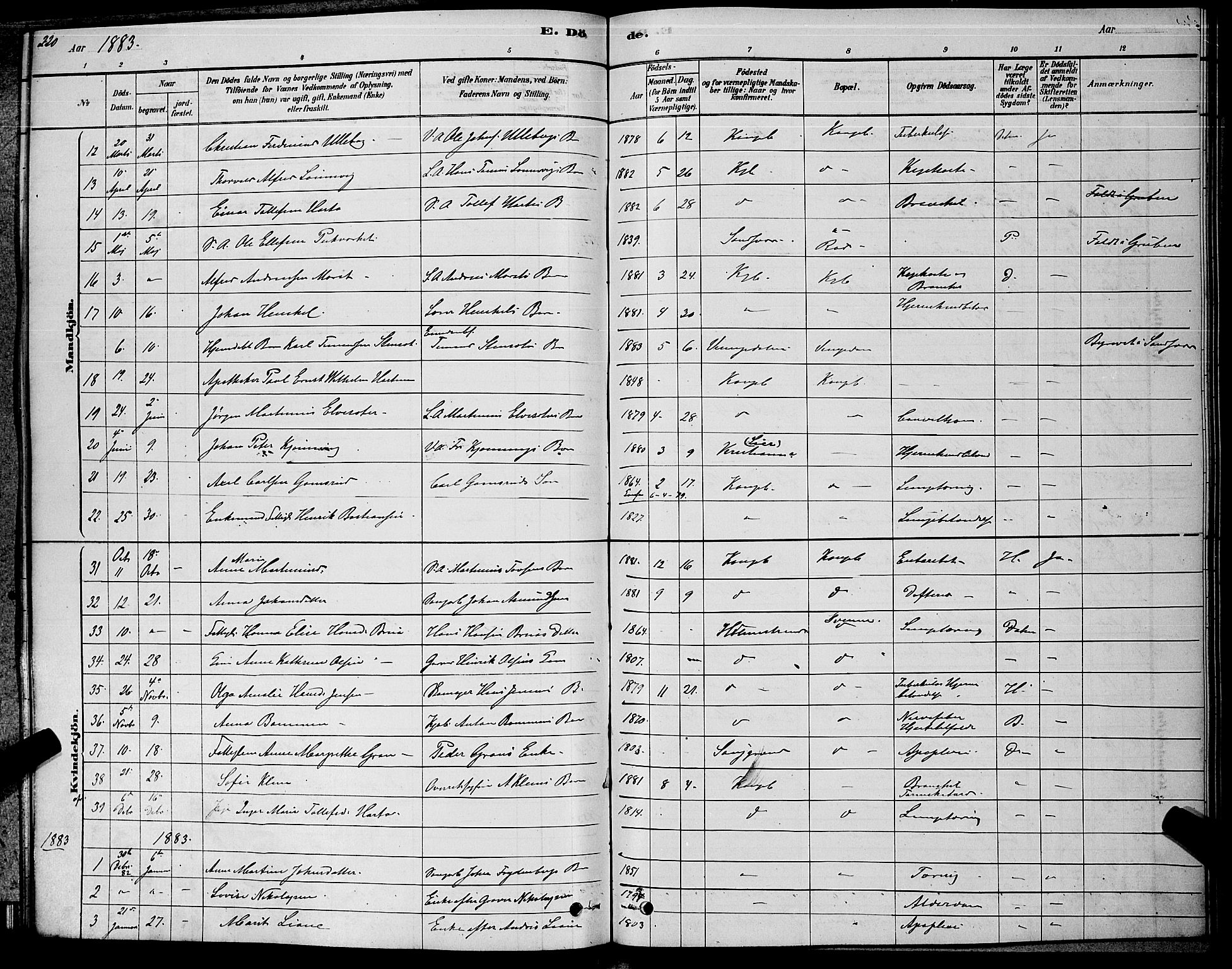 Kongsberg kirkebøker, AV/SAKO-A-22/G/Ga/L0005: Parish register (copy) no. 5, 1878-1889, p. 220