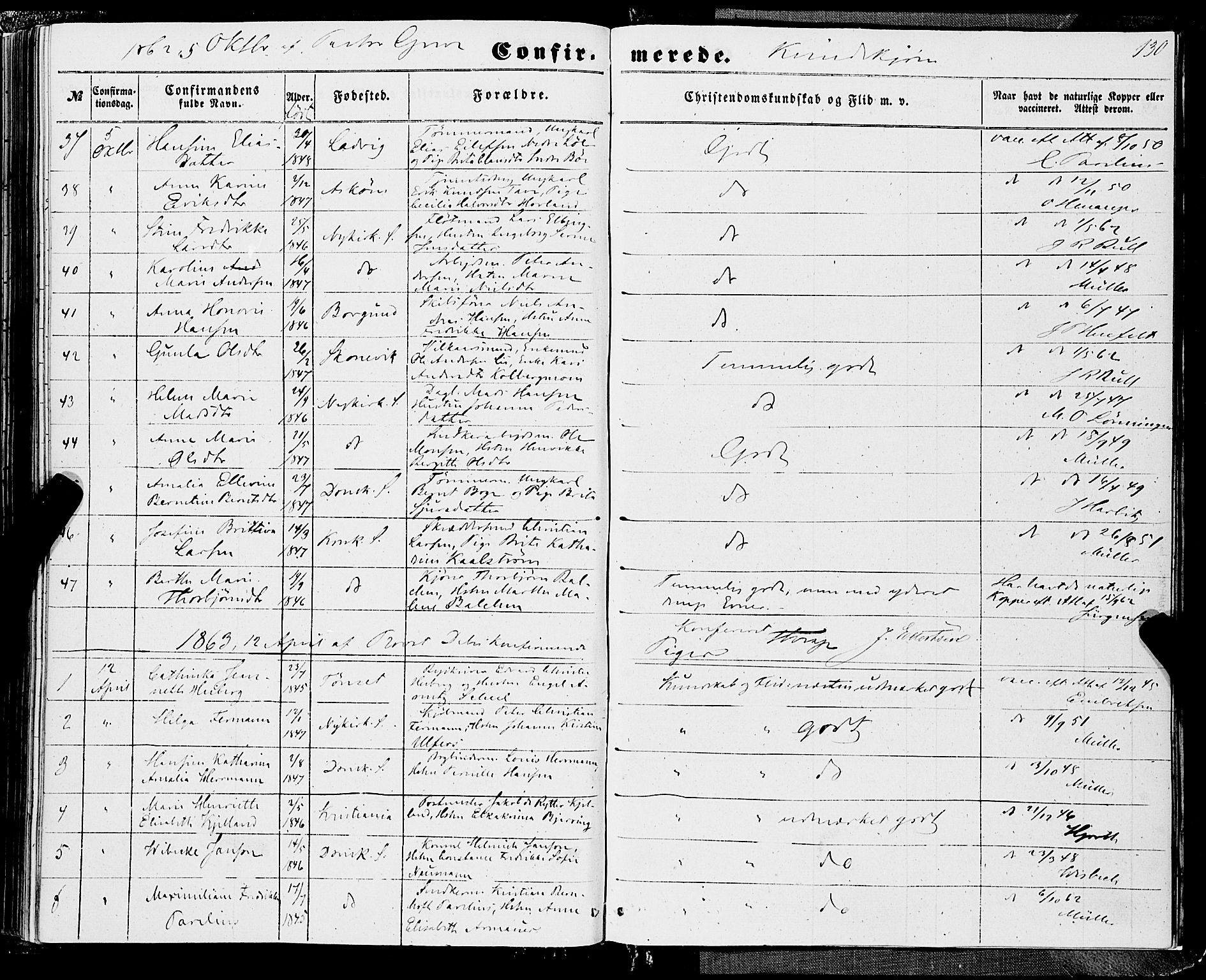 Domkirken sokneprestembete, SAB/A-74801/H/Haa/L0028: Parish register (official) no. C 3, 1852-1864, p. 130