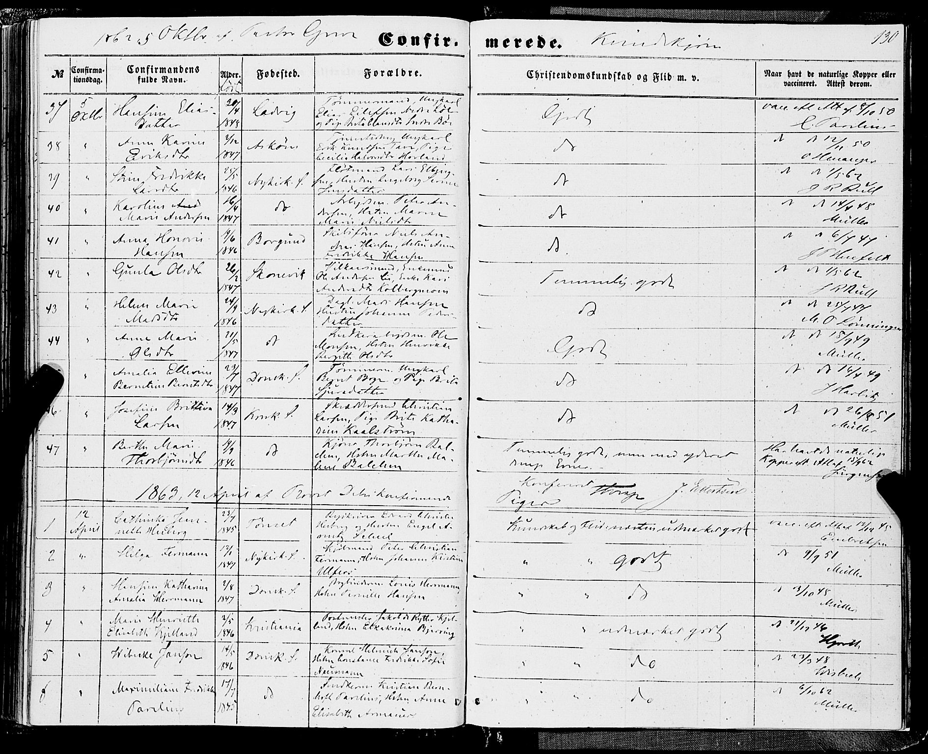 Domkirken sokneprestembete, AV/SAB-A-74801/H/Haa/L0028: Parish register (official) no. C 3, 1852-1864, p. 130