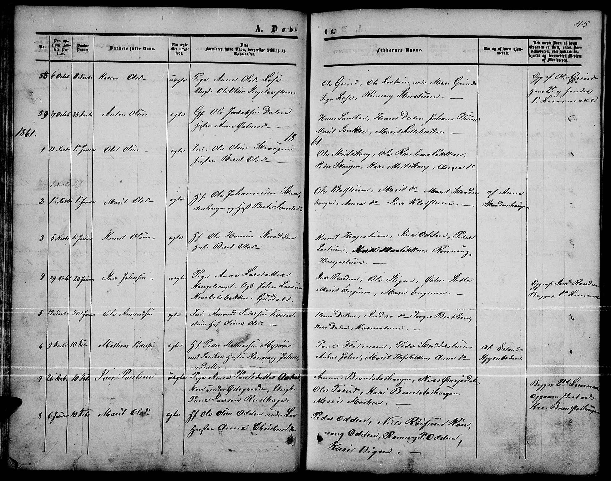 Nord-Fron prestekontor, SAH/PREST-080/H/Ha/Hab/L0001: Parish register (copy) no. 1, 1851-1883, p. 45