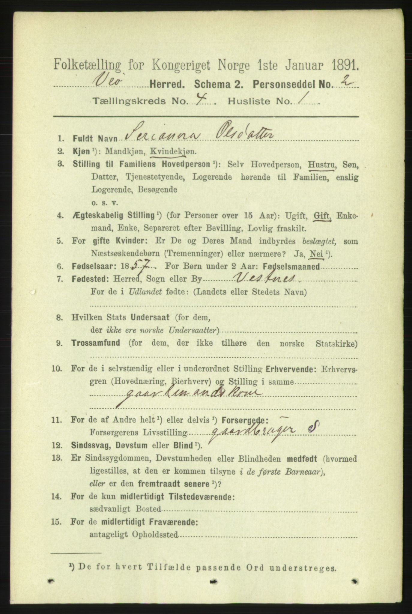 RA, 1891 census for 1541 Veøy, 1891, p. 1830