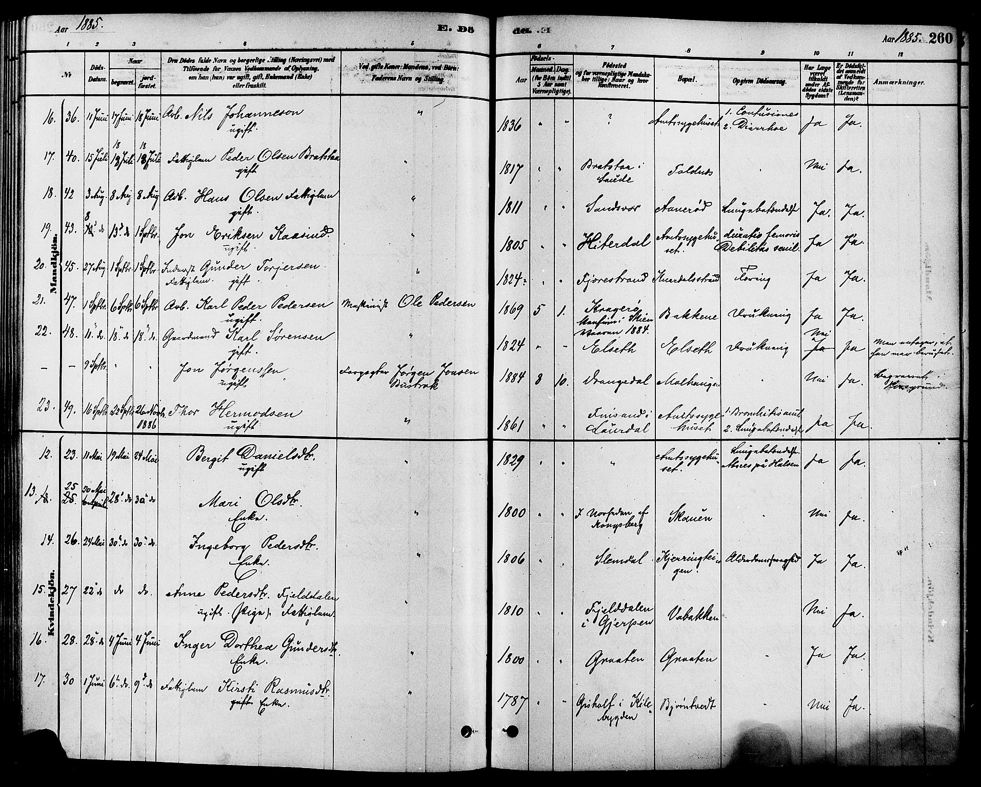 Solum kirkebøker, SAKO/A-306/F/Fa/L0009: Parish register (official) no. I 9, 1877-1887, p. 260