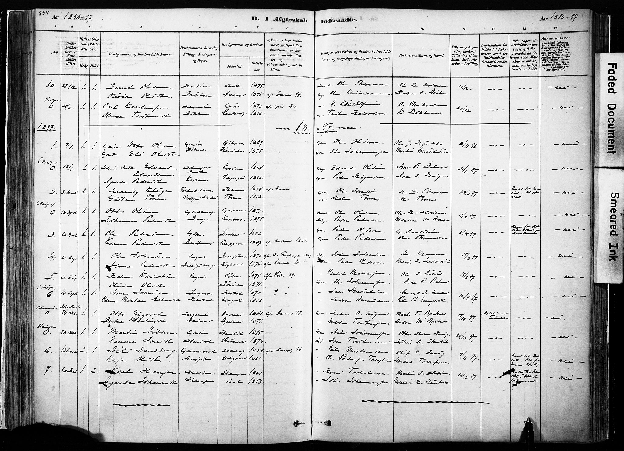 Hof prestekontor, SAH/PREST-038/H/Ha/Haa/L0010: Parish register (official) no. 10, 1878-1909, p. 235