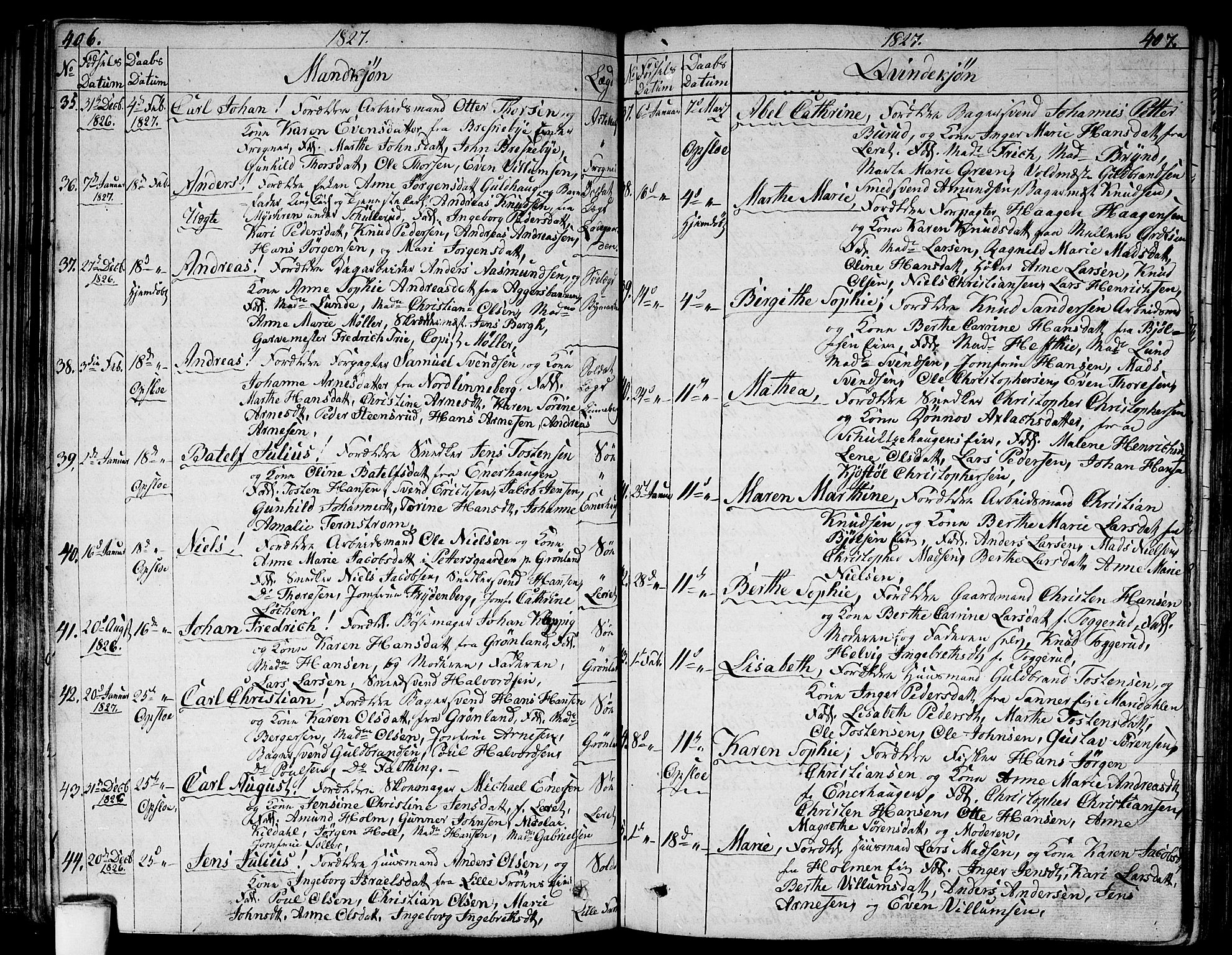 Aker prestekontor kirkebøker, AV/SAO-A-10861/G/L0004: Parish register (copy) no. 4, 1819-1829, p. 406-407