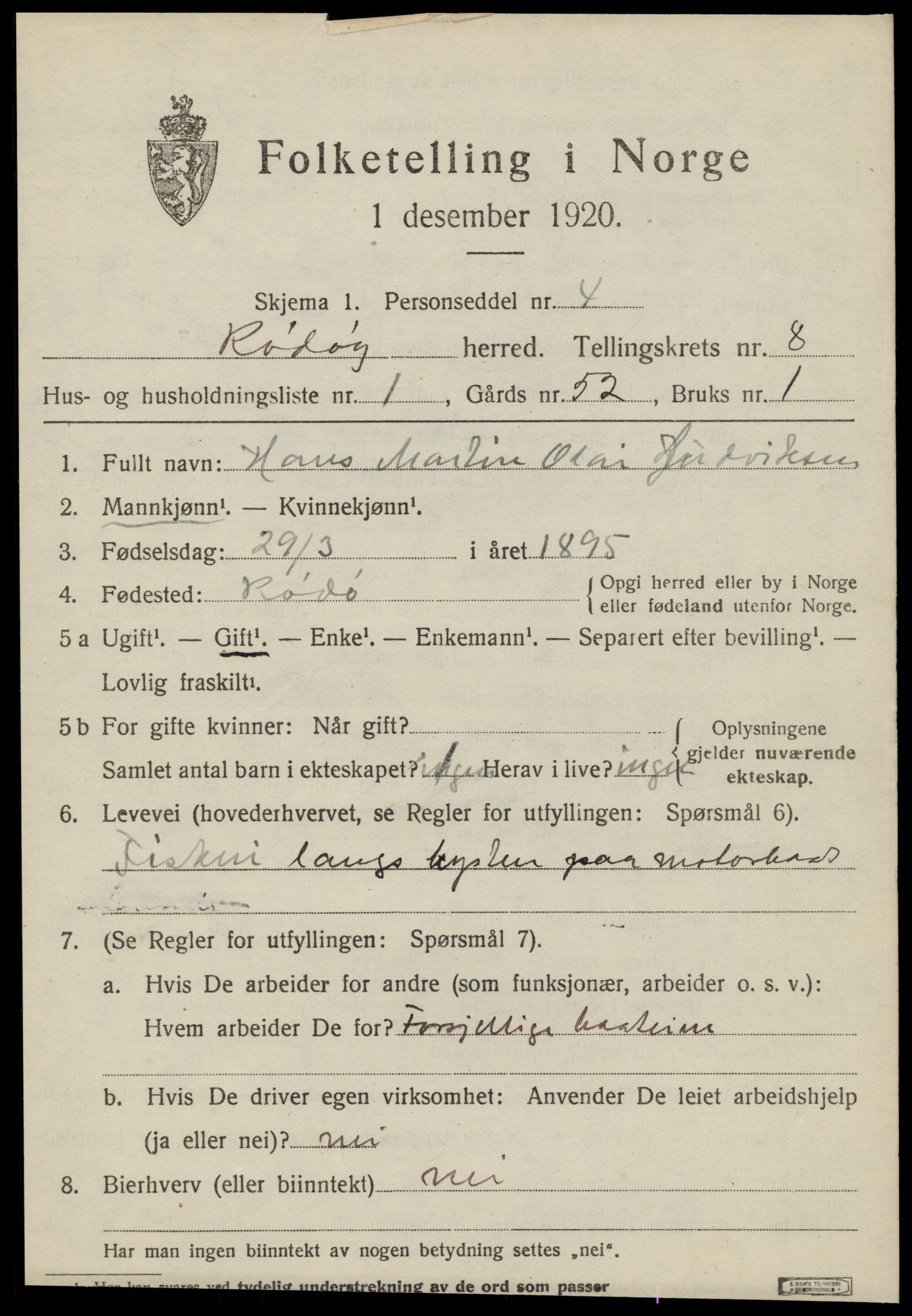 SAT, 1920 census for Rødøy, 1920, p. 4210