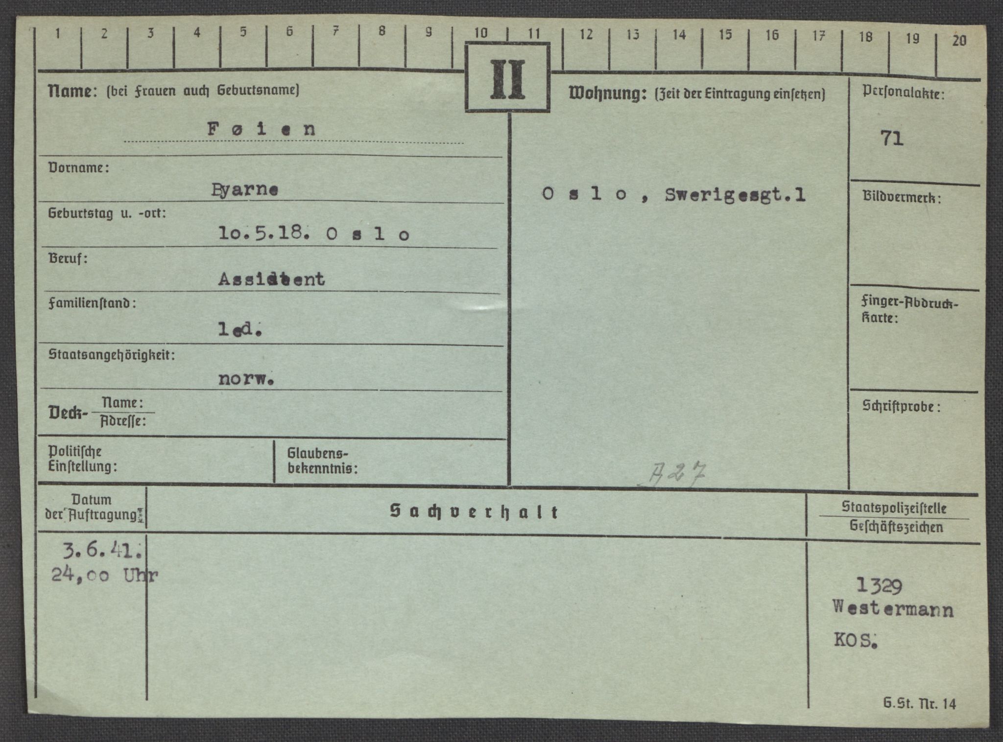 Befehlshaber der Sicherheitspolizei und des SD, RA/RAFA-5969/E/Ea/Eaa/L0003: Register over norske fanger i Møllergata 19: Eng-Hag, 1940-1945, p. 689