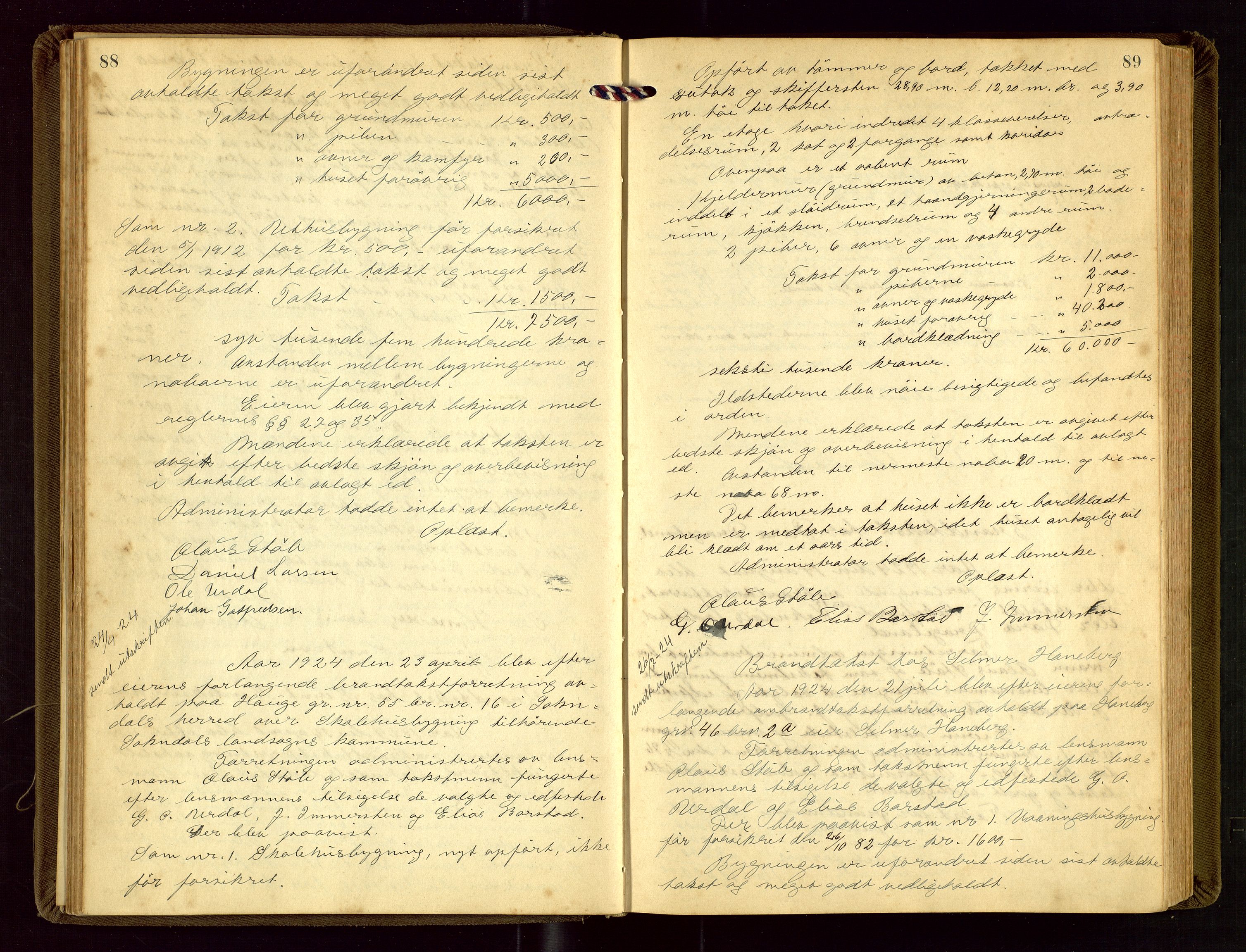 Sokndal lensmannskontor, AV/SAST-A-100417/Goa/L0004: "Brandtakstprotokol", 1920-1952, p. 88-89