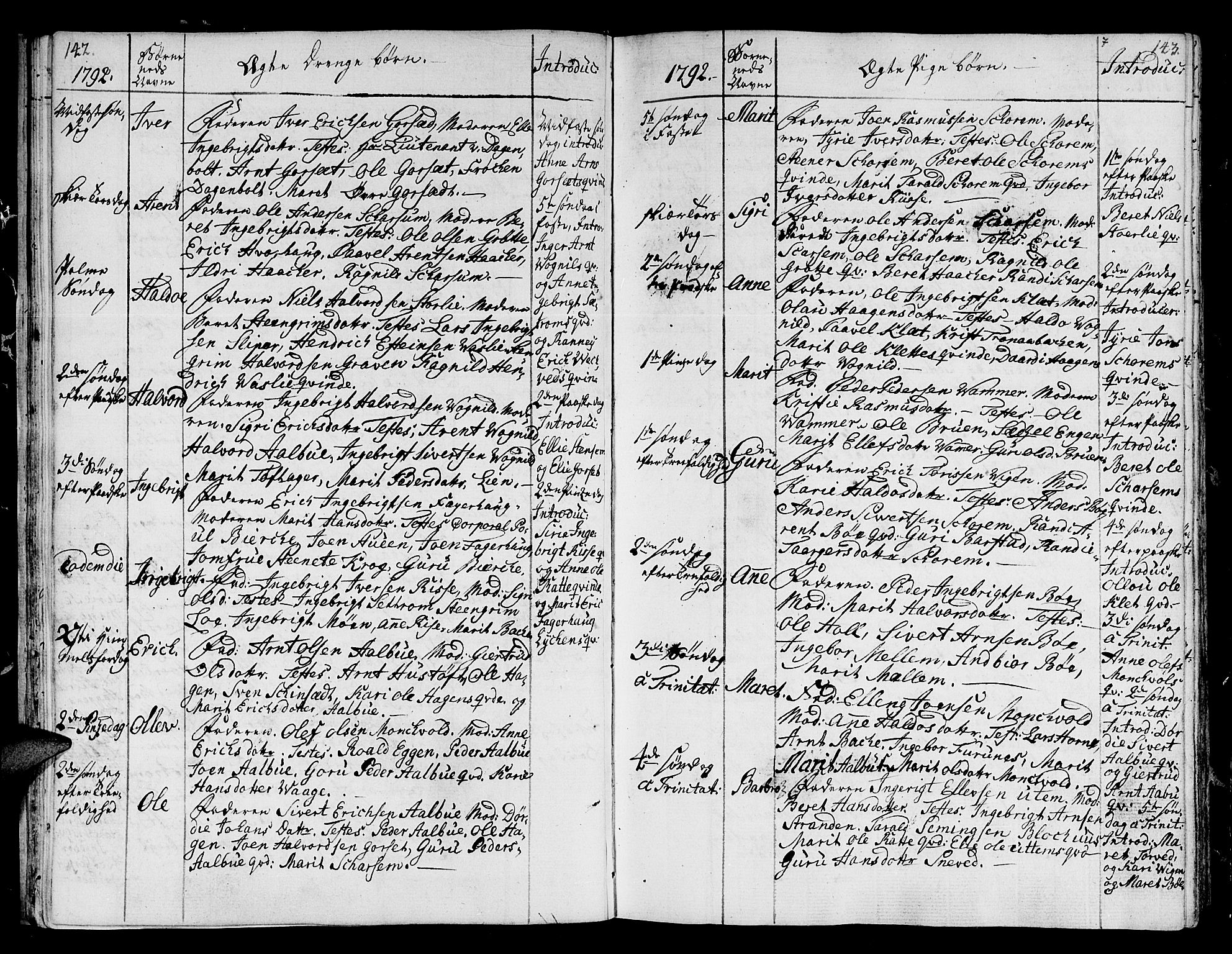 Ministerialprotokoller, klokkerbøker og fødselsregistre - Sør-Trøndelag, SAT/A-1456/678/L0893: Parish register (official) no. 678A03, 1792-1805, p. 142-143