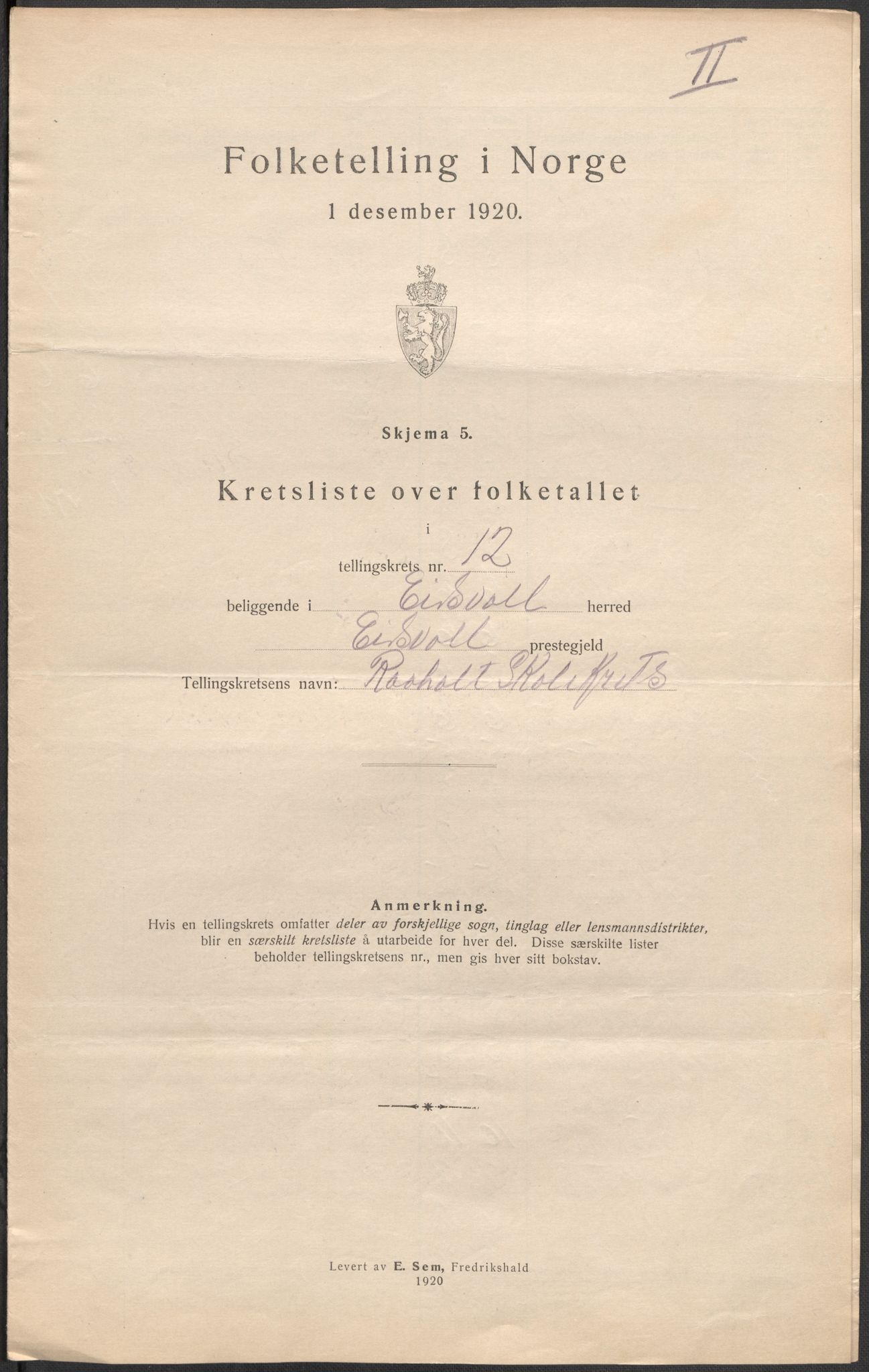 SAO, 1920 census for Eidsvoll, 1920, p. 56